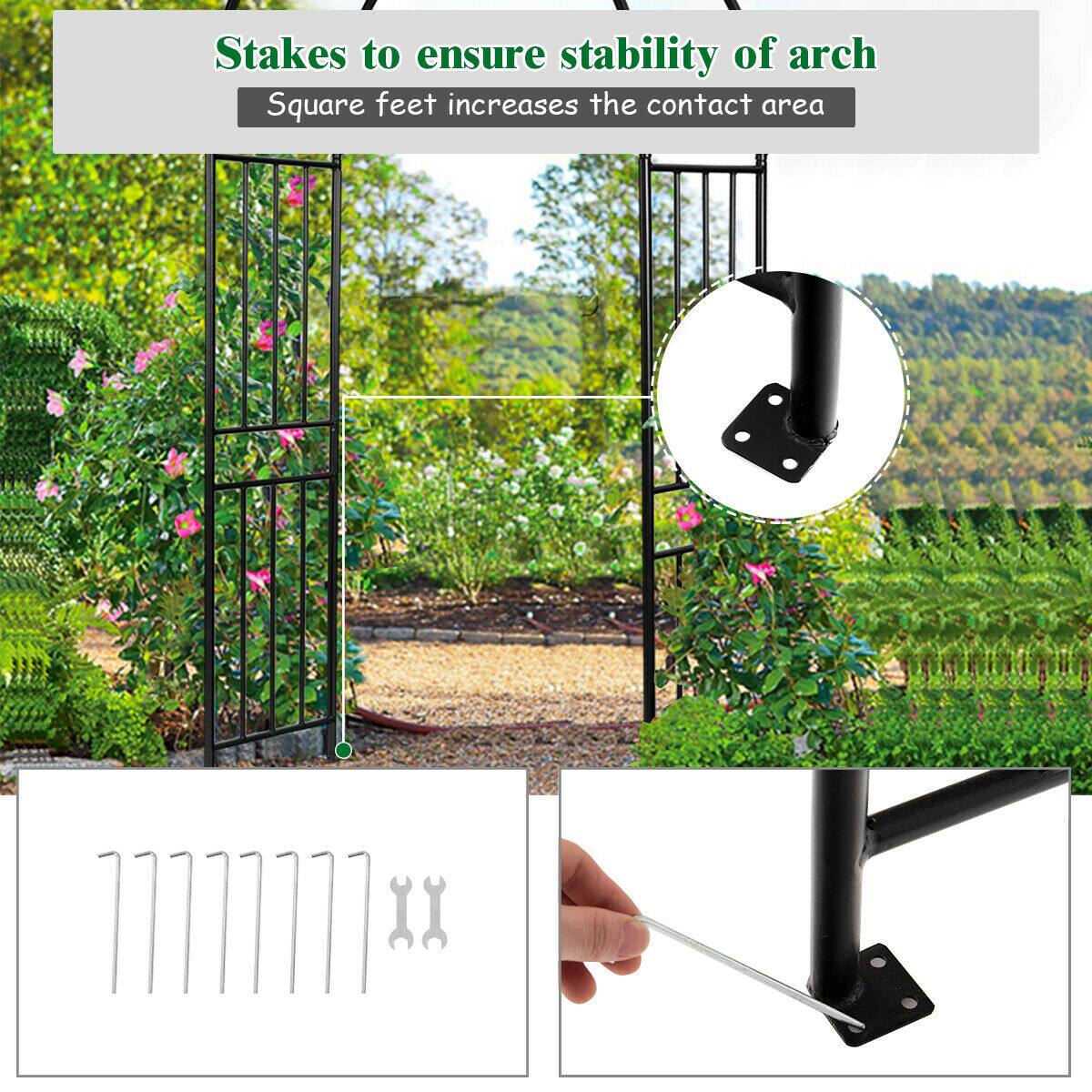 Stakes to ensure stability of arch  
Square feet increases the contact area