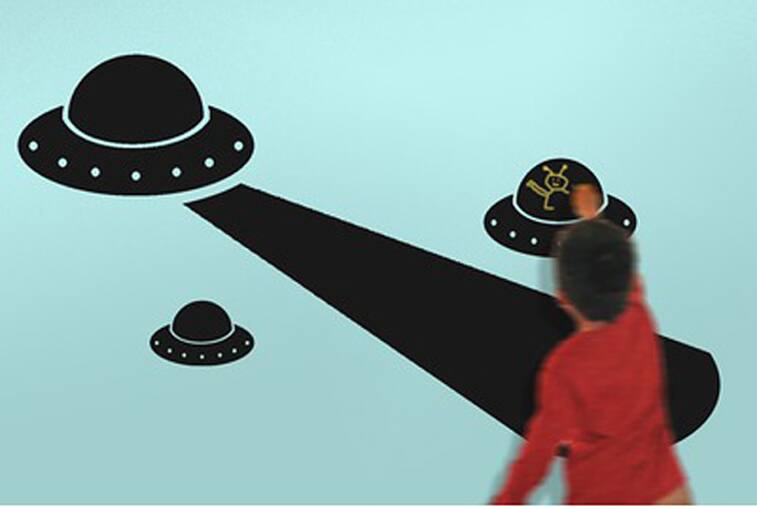 Alt View 3. Zeckos - Childrens Chalkals Alien Invasion UFO Spaceship Chalkboard Kids Room Wall Decals - Black.
