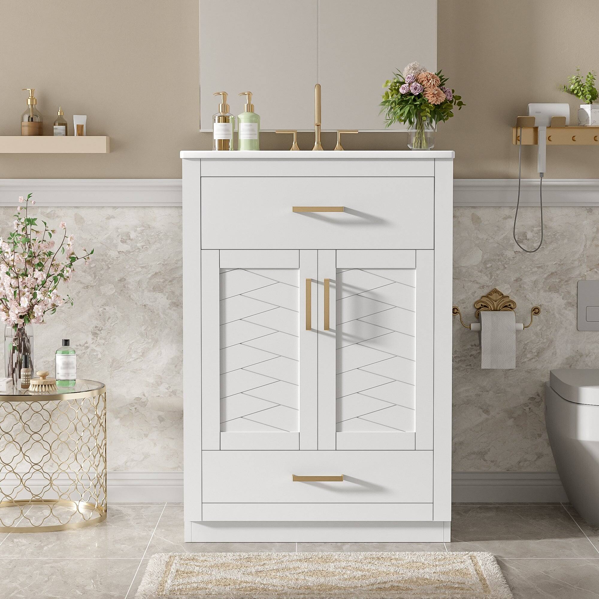 Alt View 4. Boyel Living - 24 Inch Bathroom Vanity with Integrated Ceramic Sink and Storage White - White.