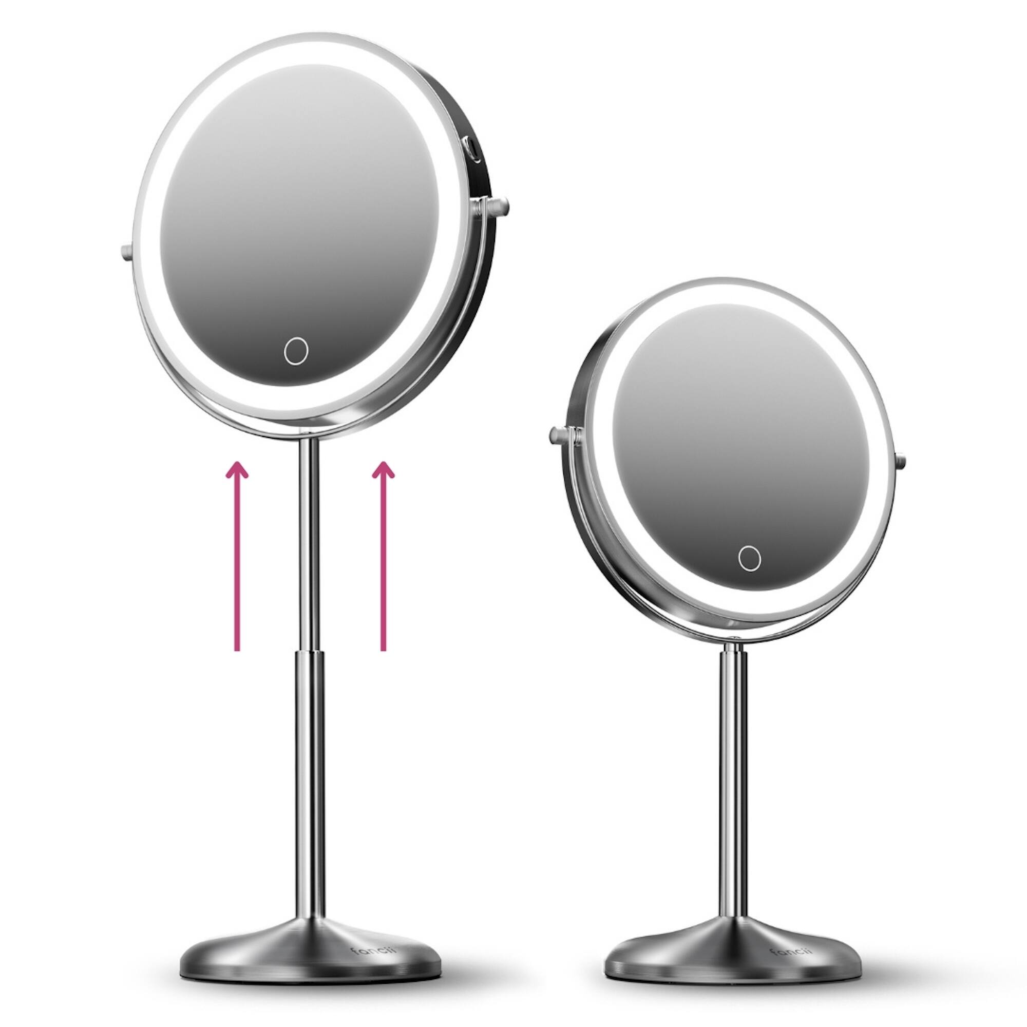 Front. fancii - Hailey Double Sided Makeup Mirror with Lights - Satin Nickel.