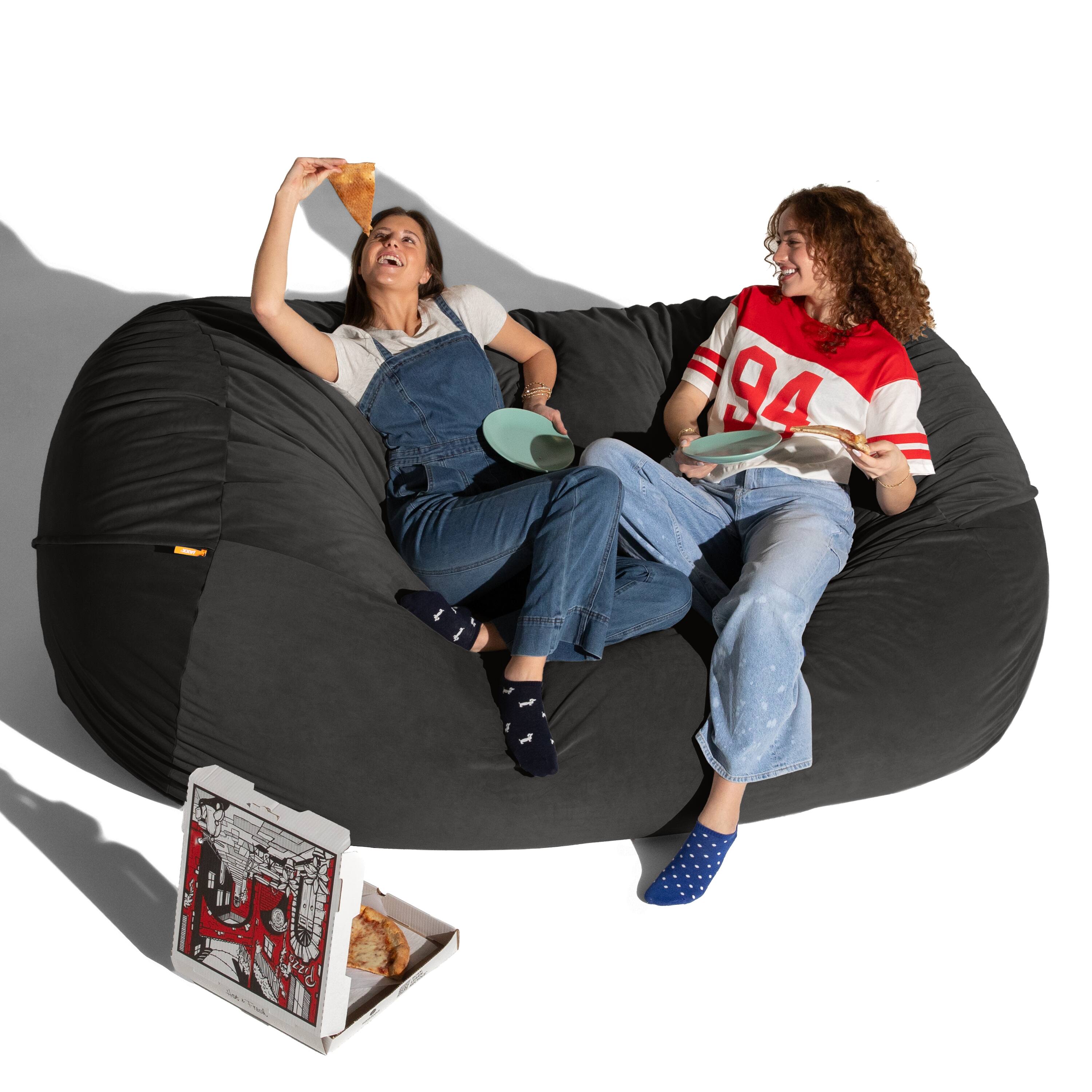 Left. Jaxx - Jaxx Grand Lounger 7 Foot Bean Bag Sofa -Lush Velvet Black - Lush Velvet Black.