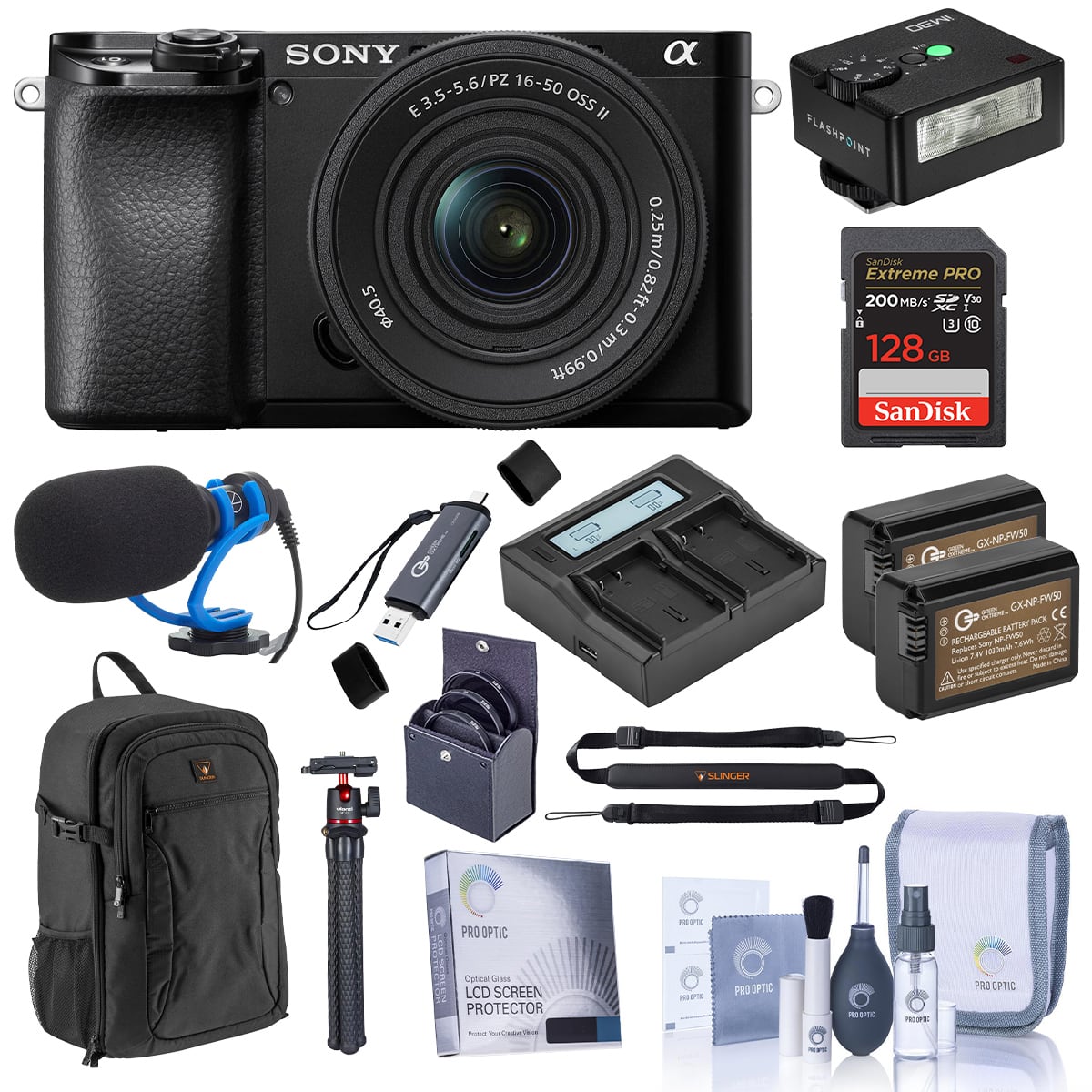 Bundle - Sony - Alpha a6100 Mirrorless Camera with 16-50mm f/3.5-5.6 Lens, with iM30 Mini Flash, MT-11 Tripod, 128GB SDXC price history on PriceWatchPro