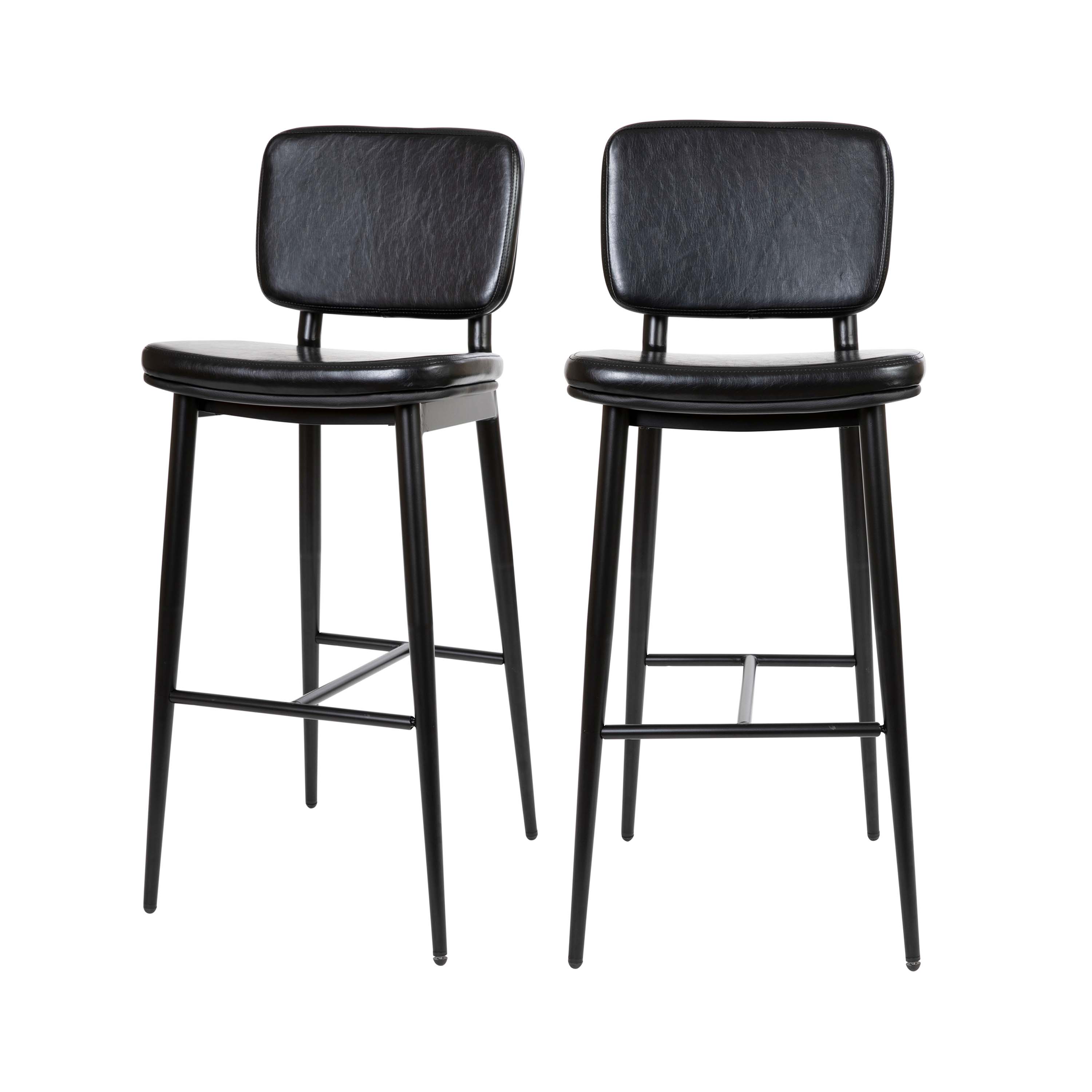 Alamont Home - Kenzie Commercial Grade Mid-Back Barstools - LeatherSoft Upholstery - Iron Frame with Integrated Footrest - Set of 2 - Black price history on PriceWatchPro
