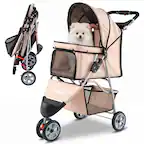 Front. Gymax - Gymax 3-Wheel Pet Stroller for Dogs Cats up to 33 LBS Foldable w/ Breathable Mesh Beige.