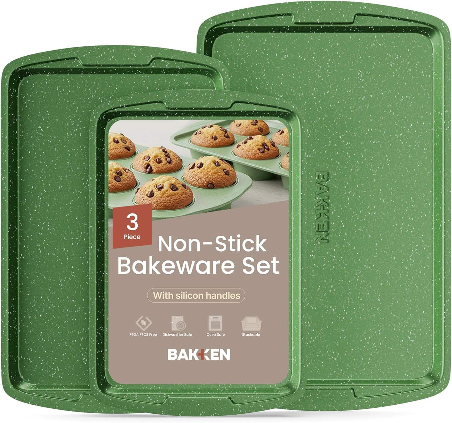 Bakken- Swiss - BAKKEN 3-Piece Baking Pan Set – Marble Nonstick, Carbon Steel, Oven Safe, PTFE-Free - Green