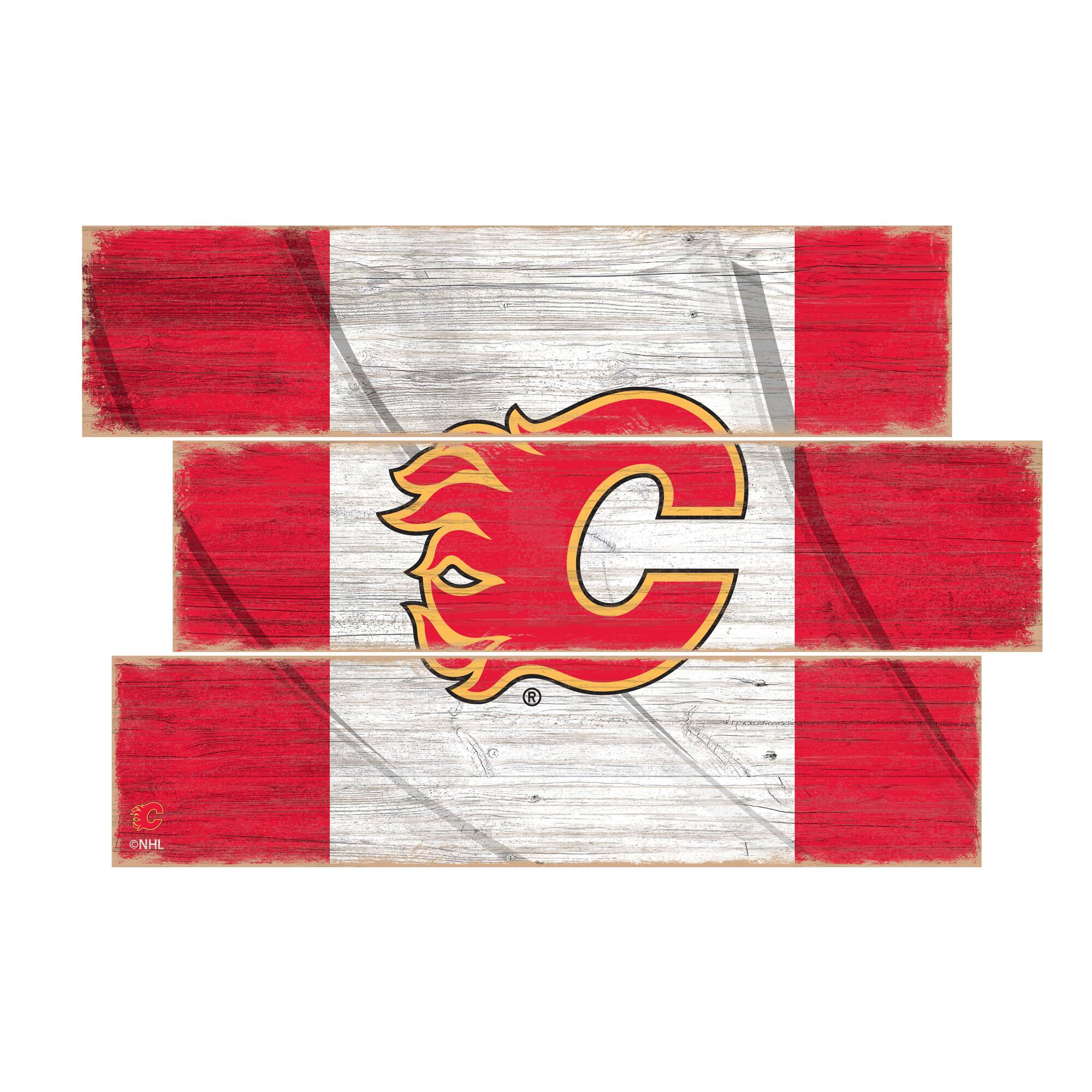 Front. Fan Creations - Calgary Flames 3-Plank Team Flag - Multicolor.