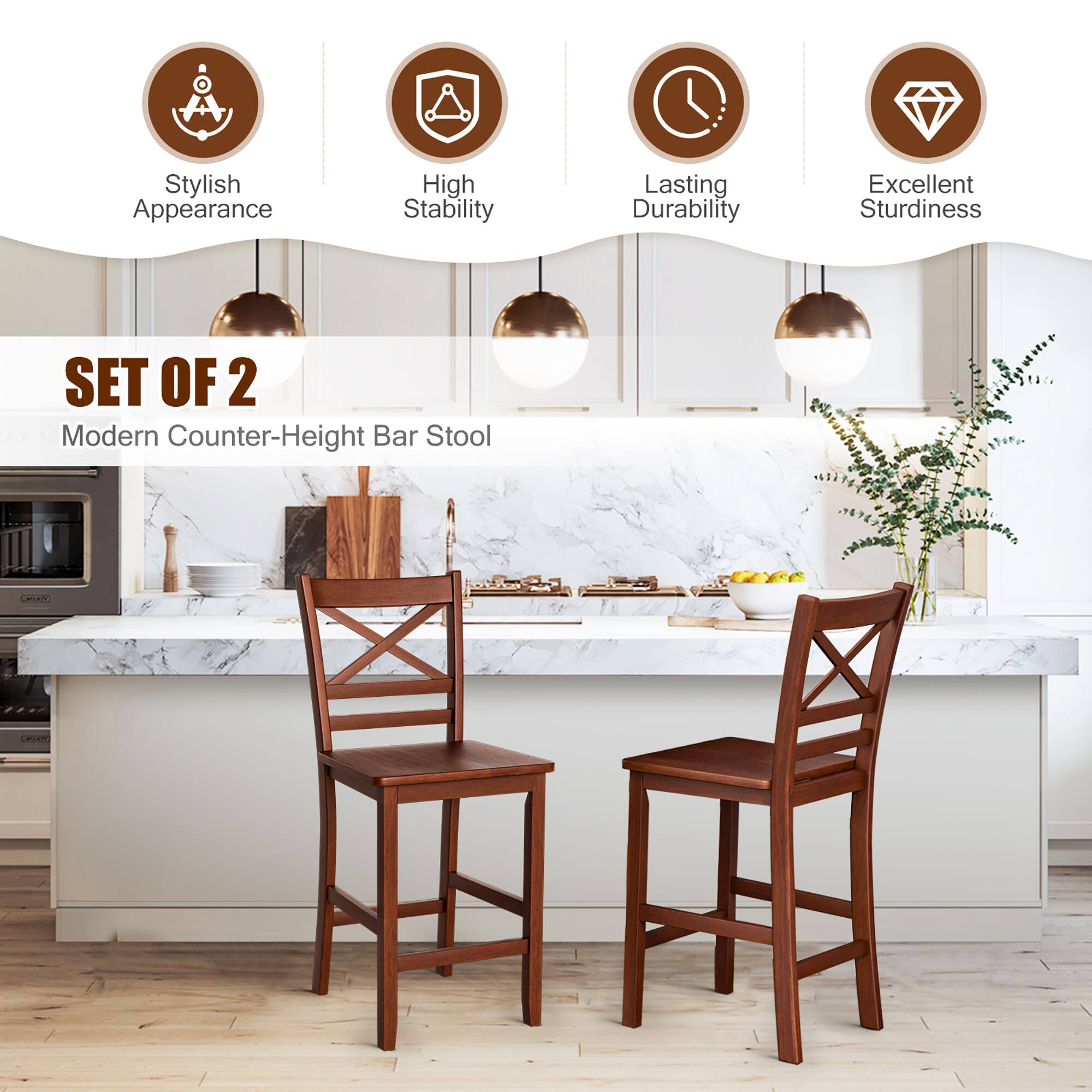 Stylish Appearance  
High Stability  
Lasting Durability  
Excellent Sturdiness  

SET OF 2  
Modern Counter-Height Bar Stool