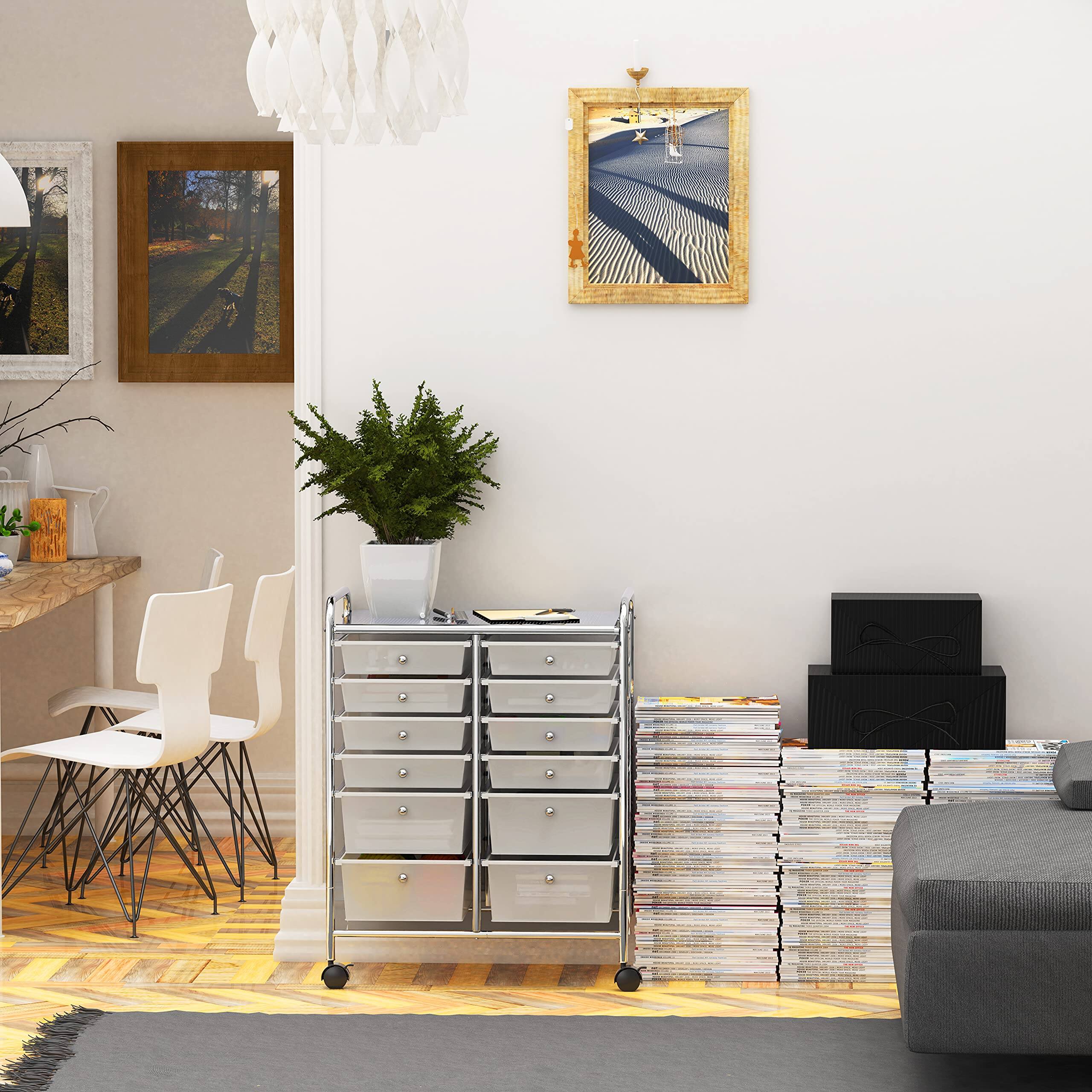 Alt View 2. JETRANSPORT - Utility Cart With 12 Drawers Rolling Storage Art Craft Organizer On Wheels Heavy-duty Space Comes - Black 12 Drawers.