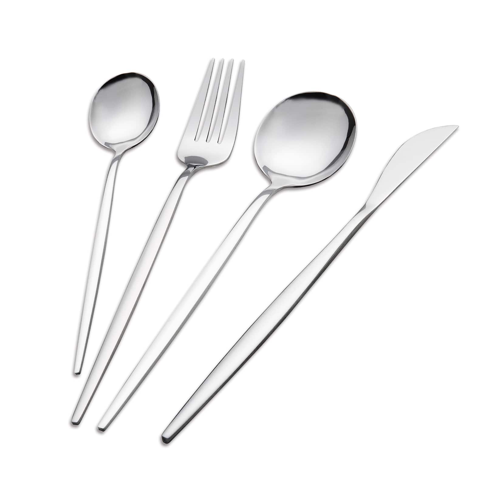 KOOMADE - 24-Piece Stainless Steel Cutlery Set for 6 Mirror Finish Dishwasher Safe Includes Salad Fork Knife Spoon - Silver