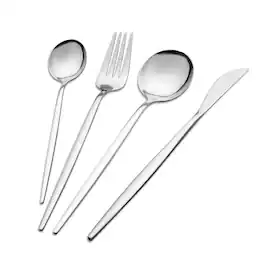 KOOMADE - 24-Piece Stainless Steel Cutlery Set for 6 Mirror Finish Dishwasher Safe Includes Salad Fork Knife Spoon - Silver