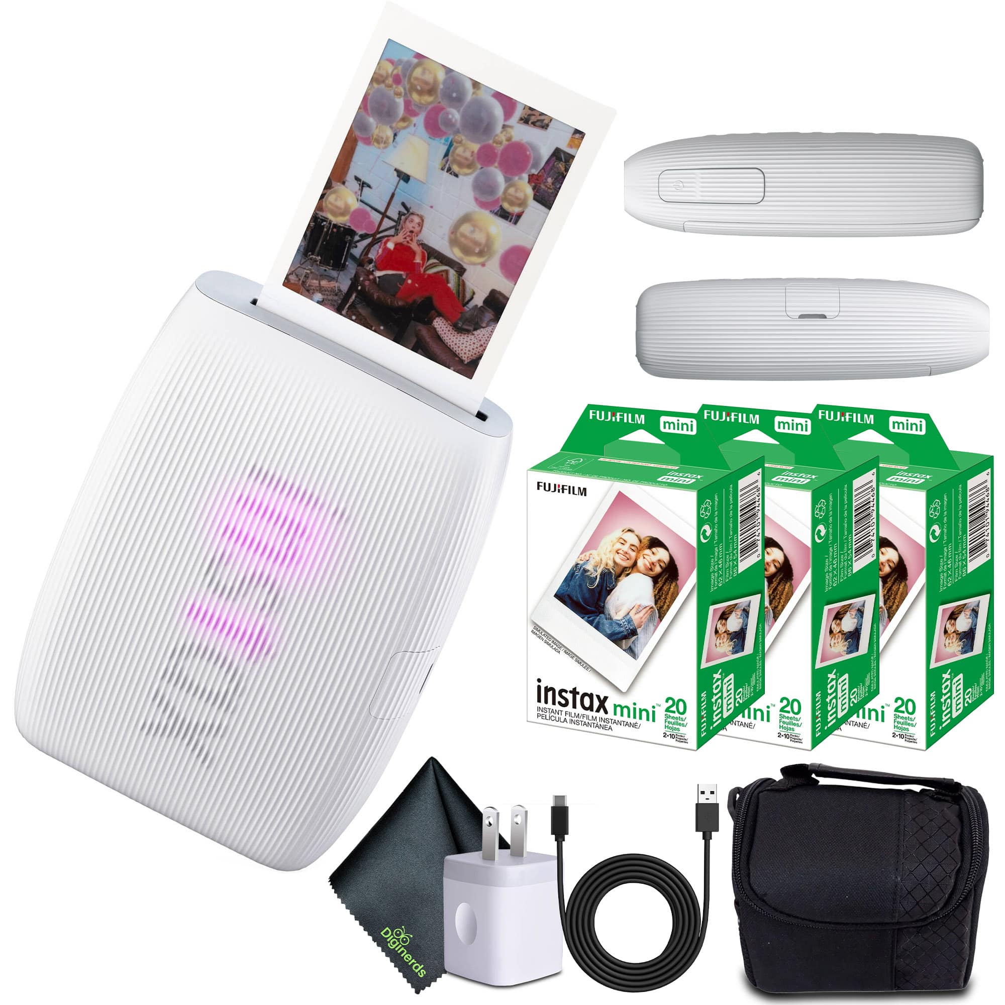 Fujifilm - INSTAX MINI LINK 3 Smartphone Printer + 60 Instant Film - Clay White