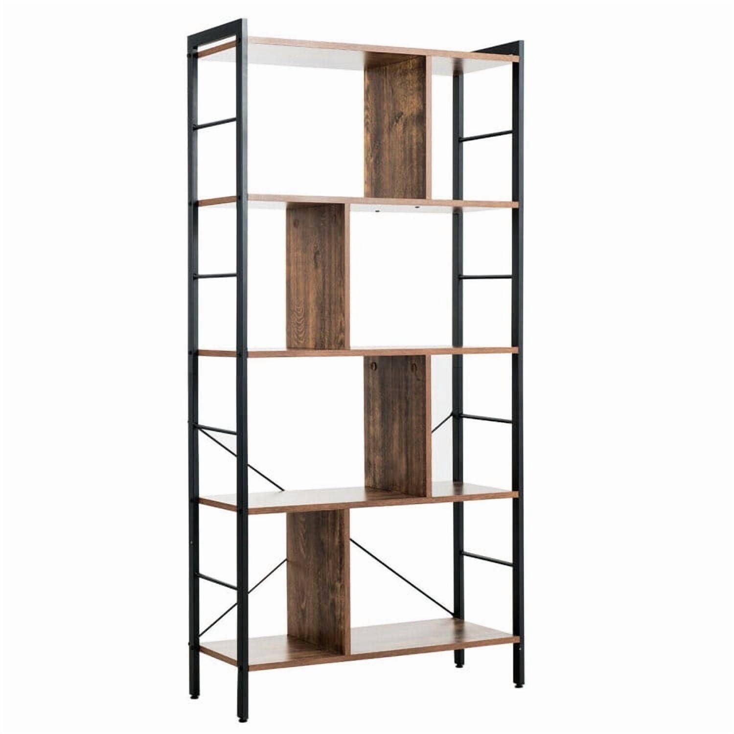 Left. Pefilos - 4-Tier Industrial Freestanding Bookshelf with Metal Frame, Tall Bookshelf, Shelves for Living Room, Home Office - Brown.