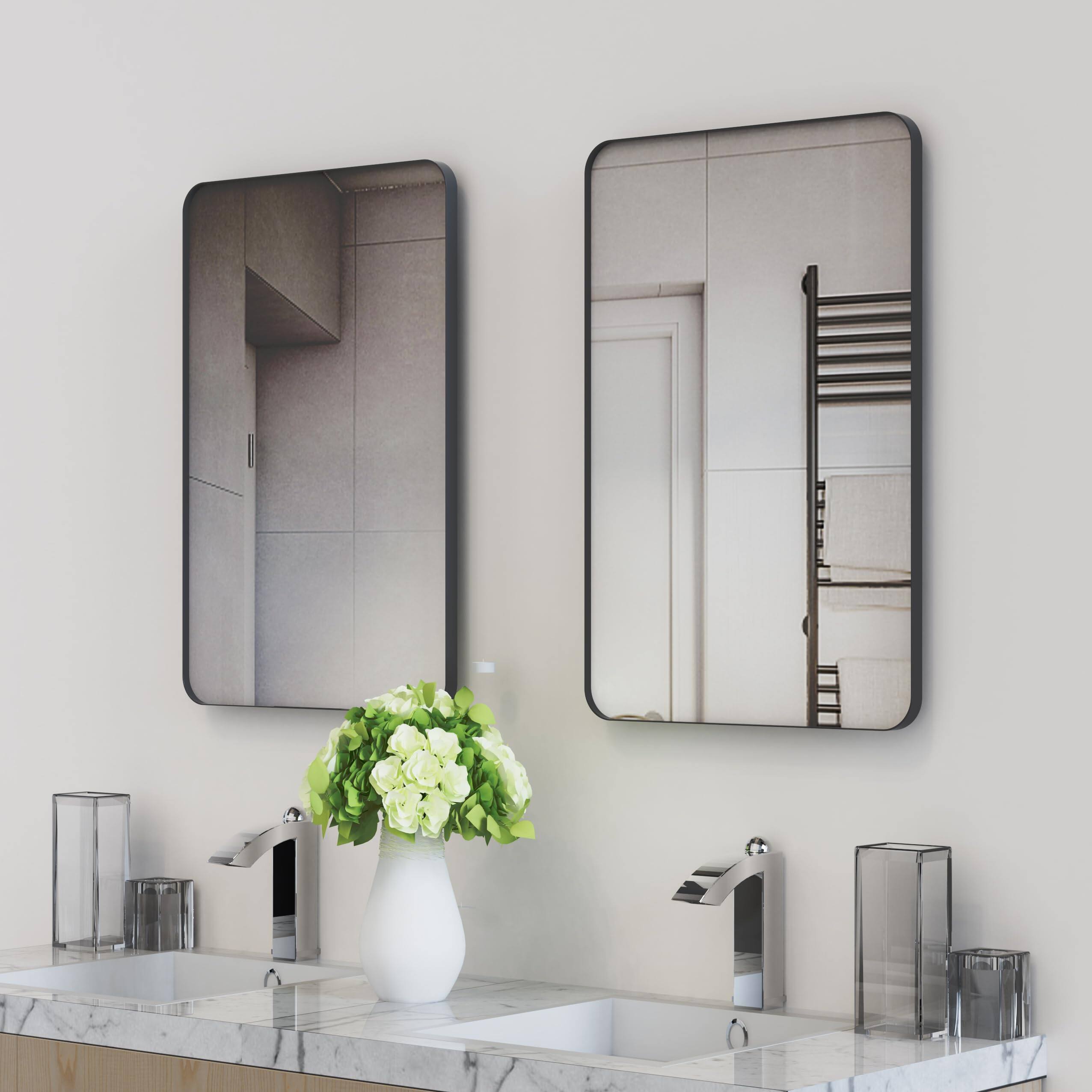 METALTON Metal Framed Bathroom Mirror For Wall Rounded Rectangle Matte ...