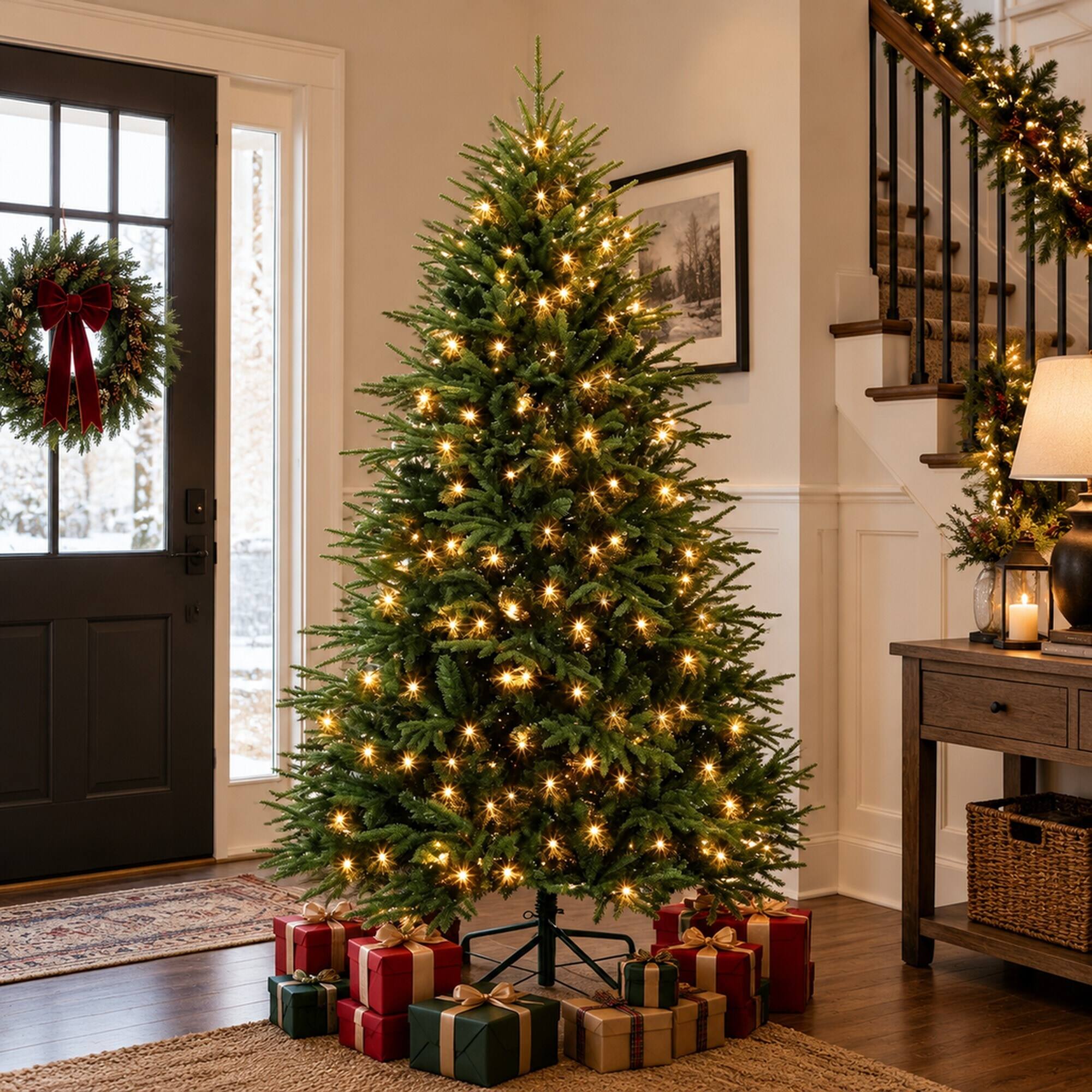 Alt View 1. RYHNUYNE - Pre-Lit Artificial Christmas Tree With Quick Assembly and Lush Realistic Branches - Green.