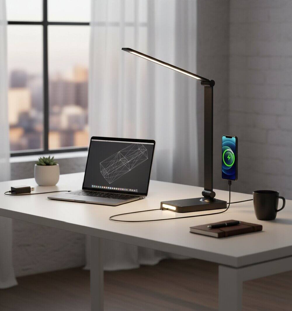 Alt View 1. Dazzed Corner - LED Desk Lamp with USB Ports,Reading Lamp Table Lamp - Black.