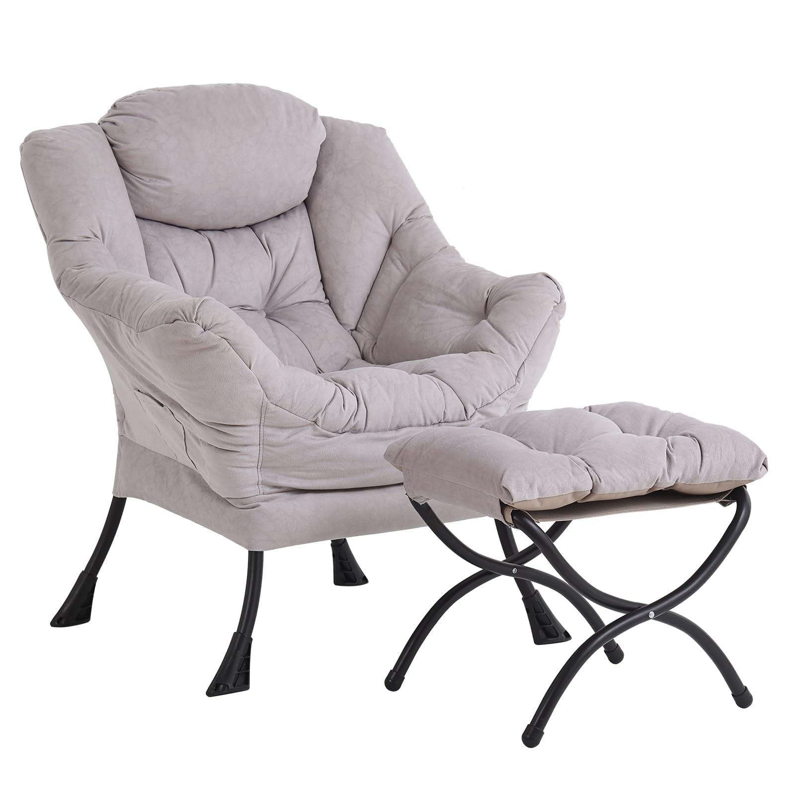 Front. Fabibe - Lazy Chair, Modern Chair with Folding Footrest, Lounge Accent Chair,Comfortable Reading Chair. - Light Grey.