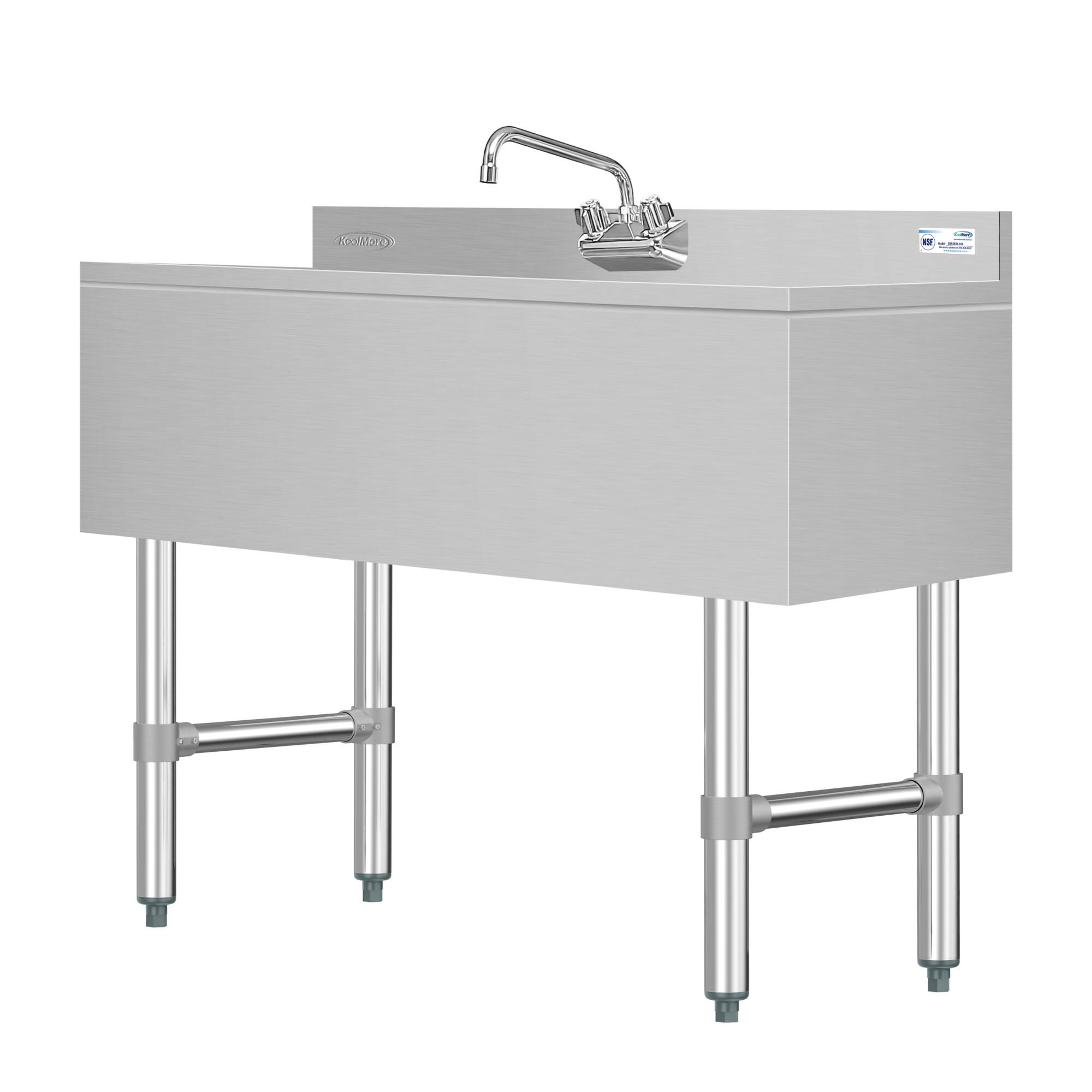 Alt View 2. Koolmore - 38 in. Three-Compartment  Bar Sink with 3 in. Backsplash and Low Lead Faucet, NSF Certified - Stainless Steel.