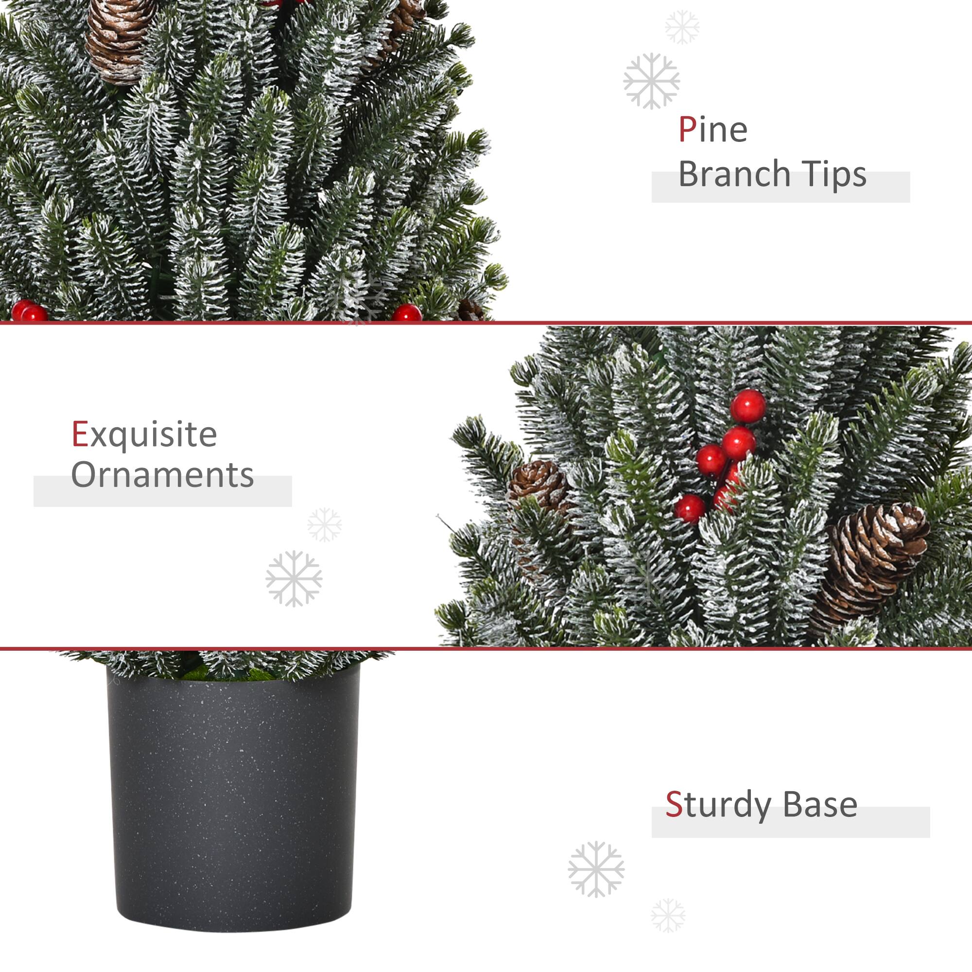 Pine Branch Tips  
Exquisite Ornaments  
Sturdy Base