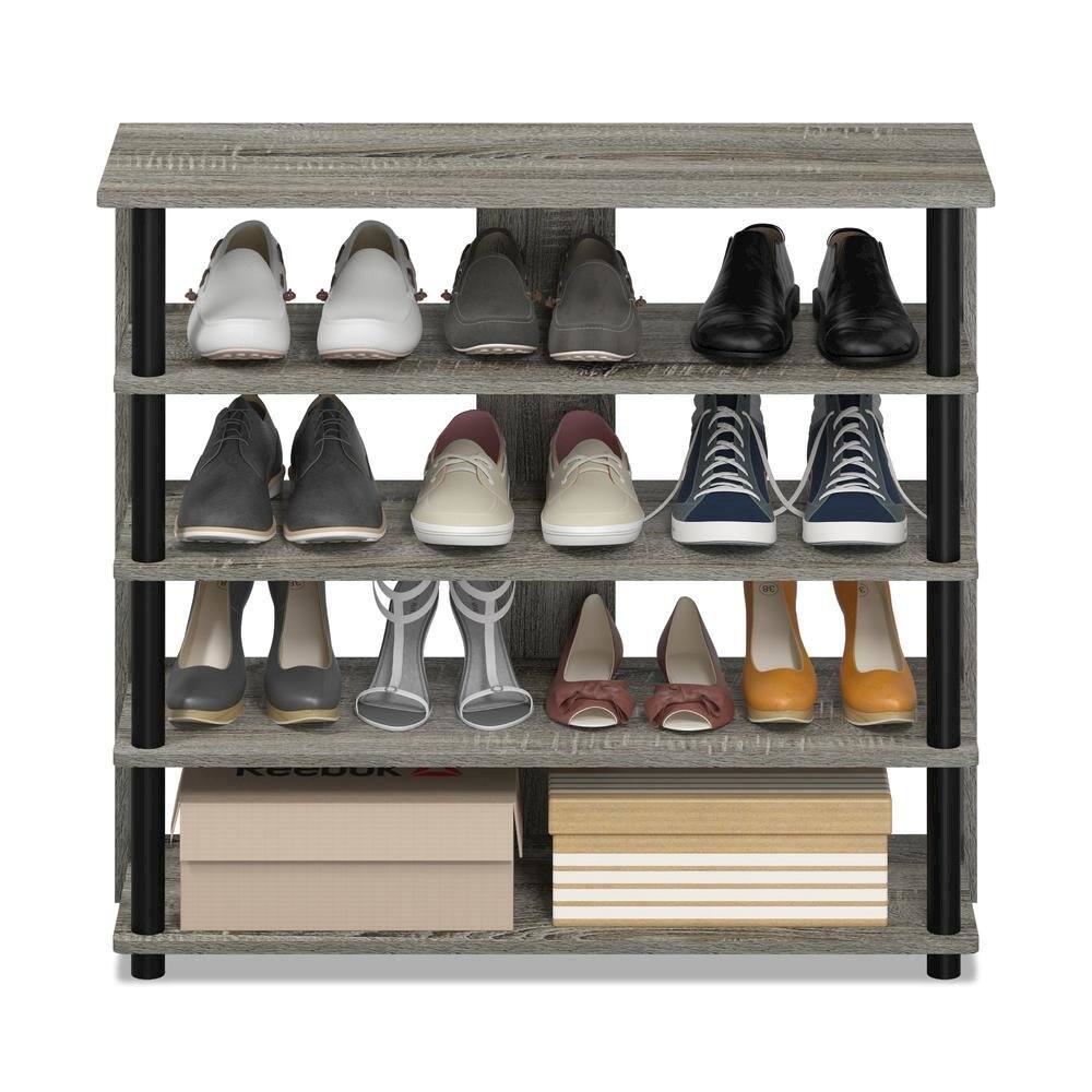 Alt View 1. FurniFact - Grey Wooden 5-Tier Shoe Rack Organizer for Entryway and Home Storage - French Oak Grey.