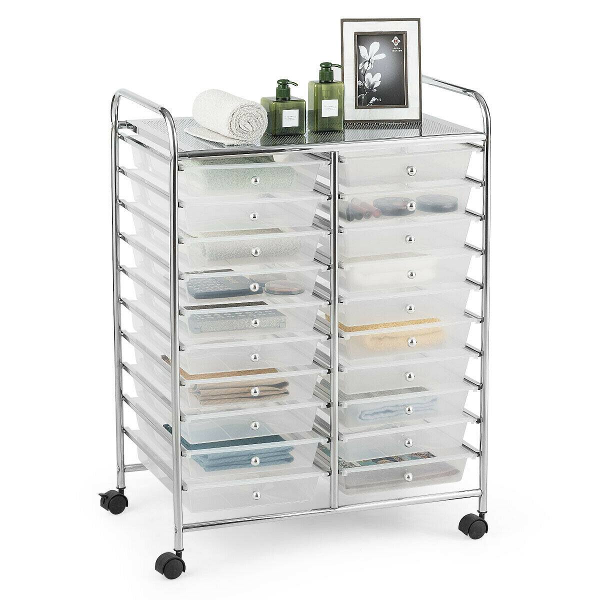 Alt View 7. Gymax - Gymax Office Rolling Cart 20 Storage Drawers Scrapbook Paper Studio Organizer Clear - Clear.