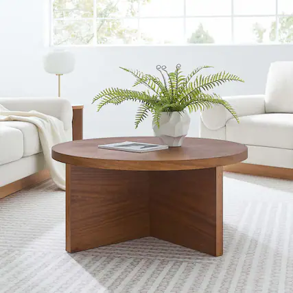 Front. Modway - Silas Round Wood Coffee Table by Modway - Walnut.