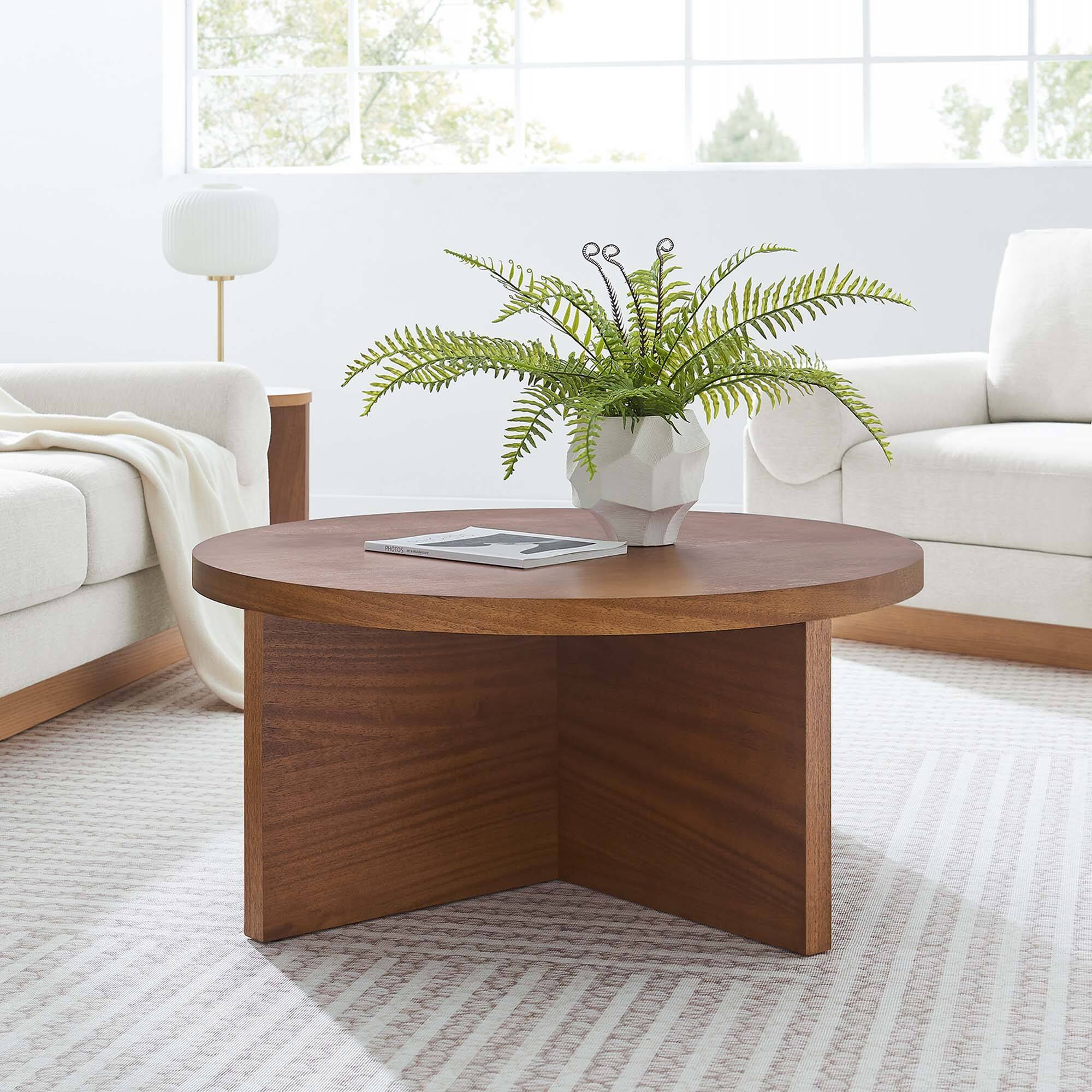 Front. Modway - Silas Round Wood Coffee Table by Modway - Walnut.