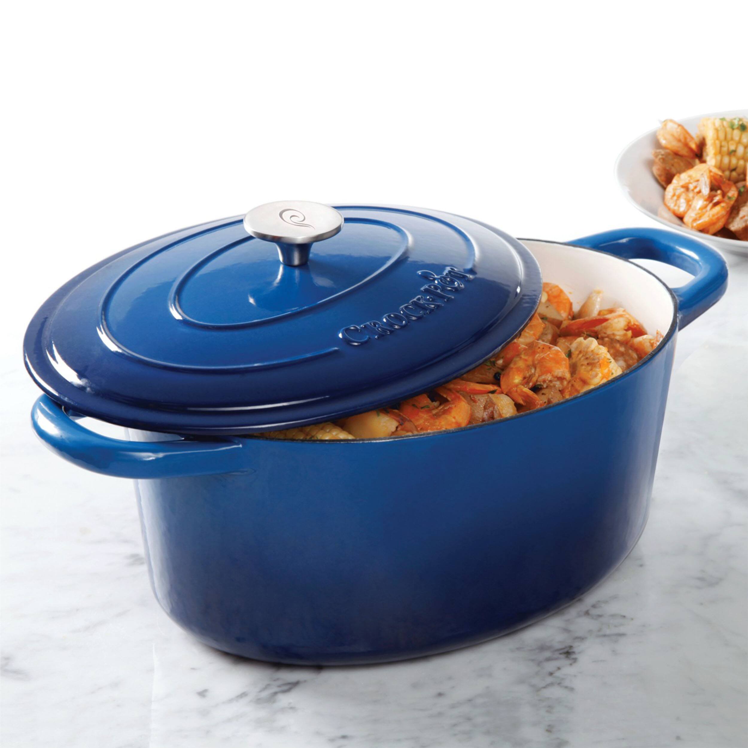 Alt View 1. Crockpot - Crock Pot Artisan 7 Quart Enameled Cast Iron Oval Dutch Oven in Sapphire Blue - Sapphire Blue.