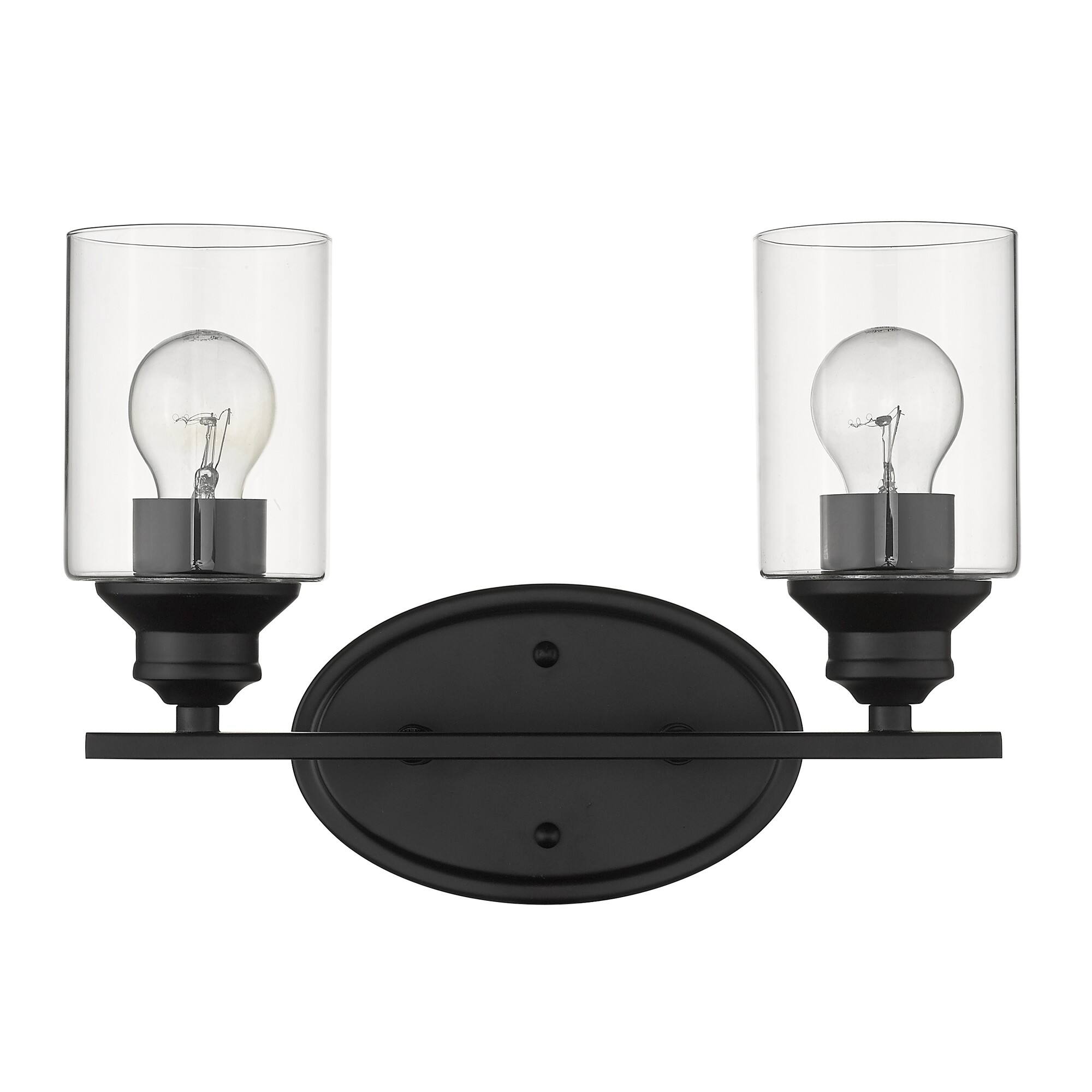Back. Hivvago - Hivvago Two Light Matte Black Wall Light with Clear Glass Shade - Black.