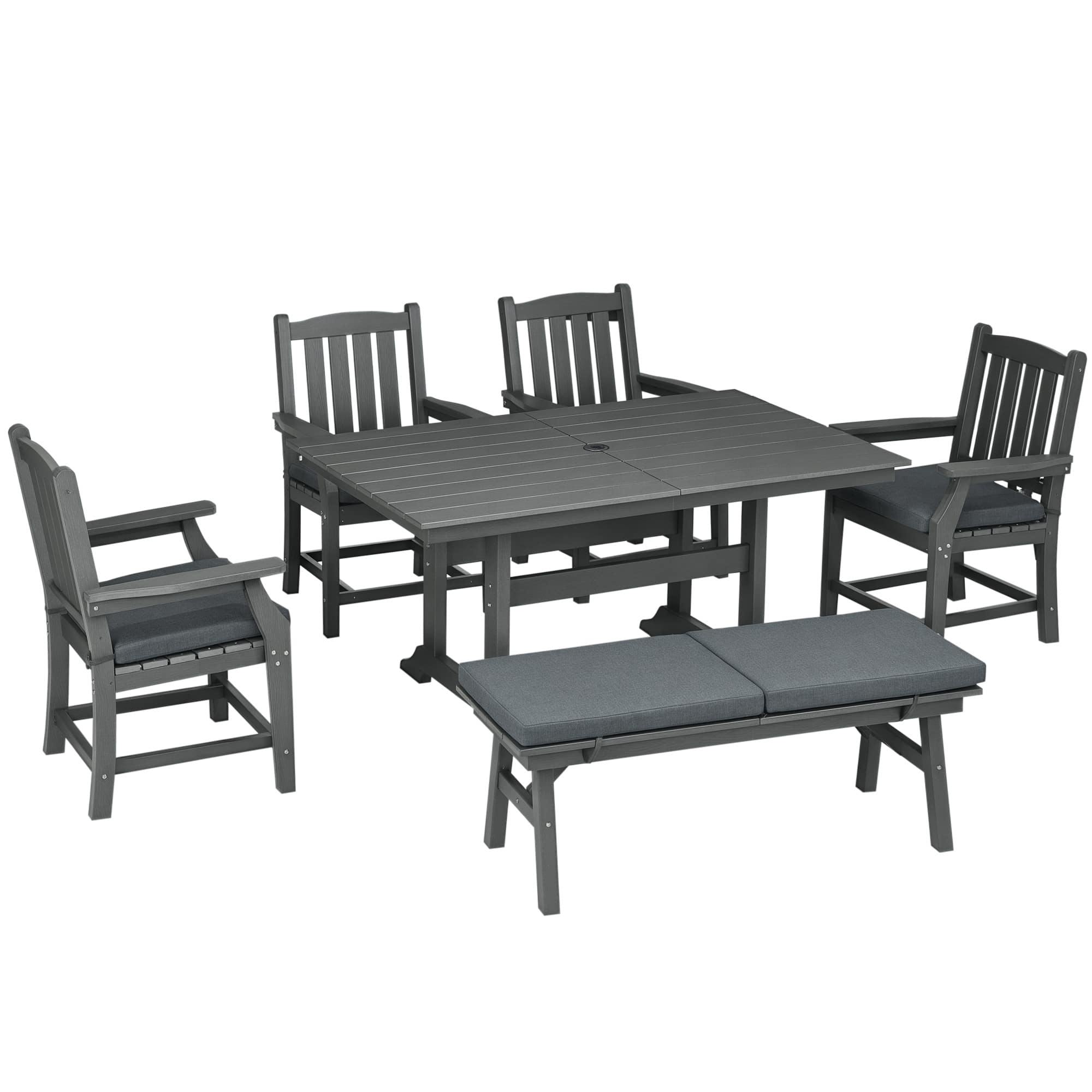 Outsunny - 6 Piece Patio Dining Set with Umbrella Hole, Cushions - Gray
