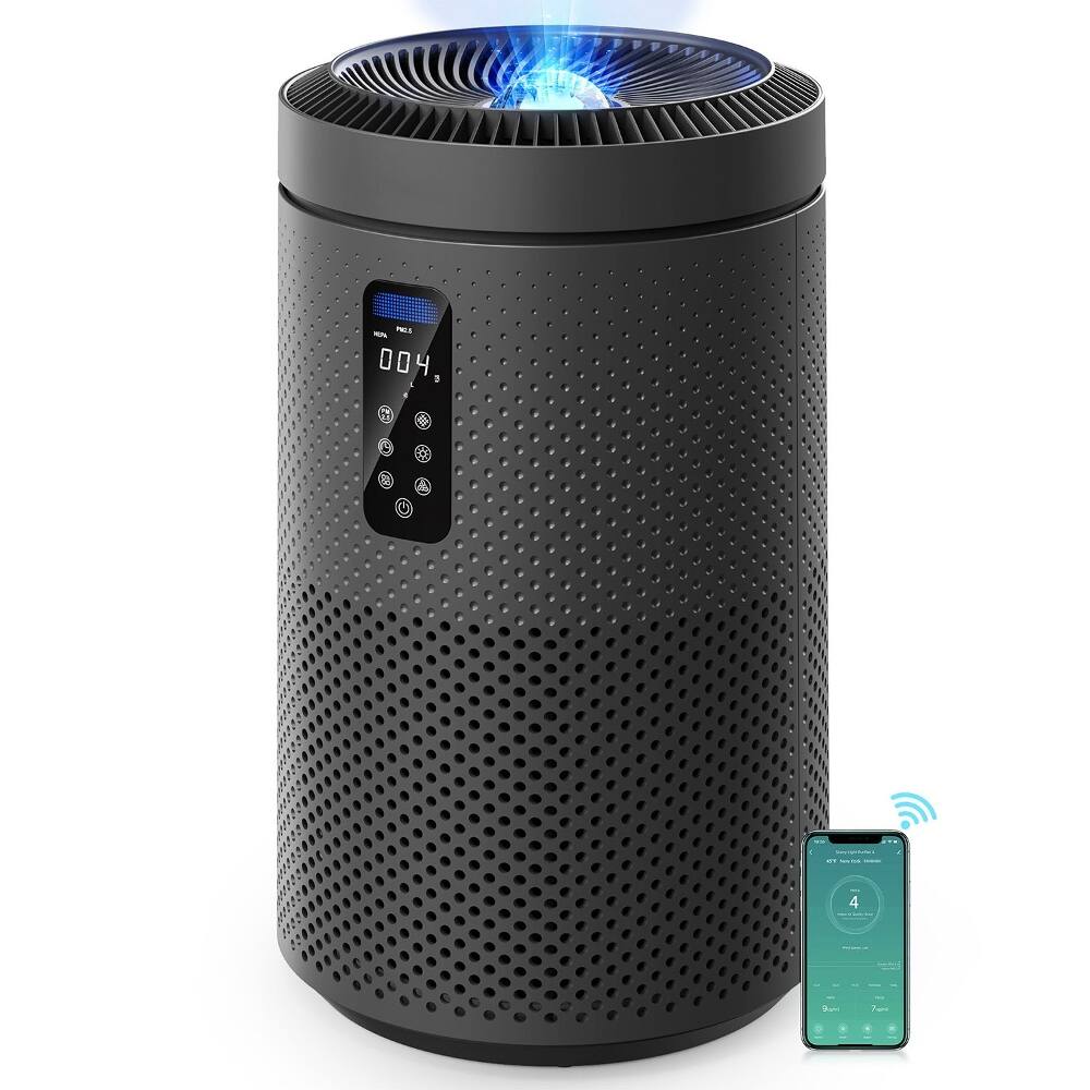 Front. Loheer - Loheer Black Large Room Air Purifier Smart WiFi UV Sterilization Washable Filter Star Projector 1782 Sq Ft.