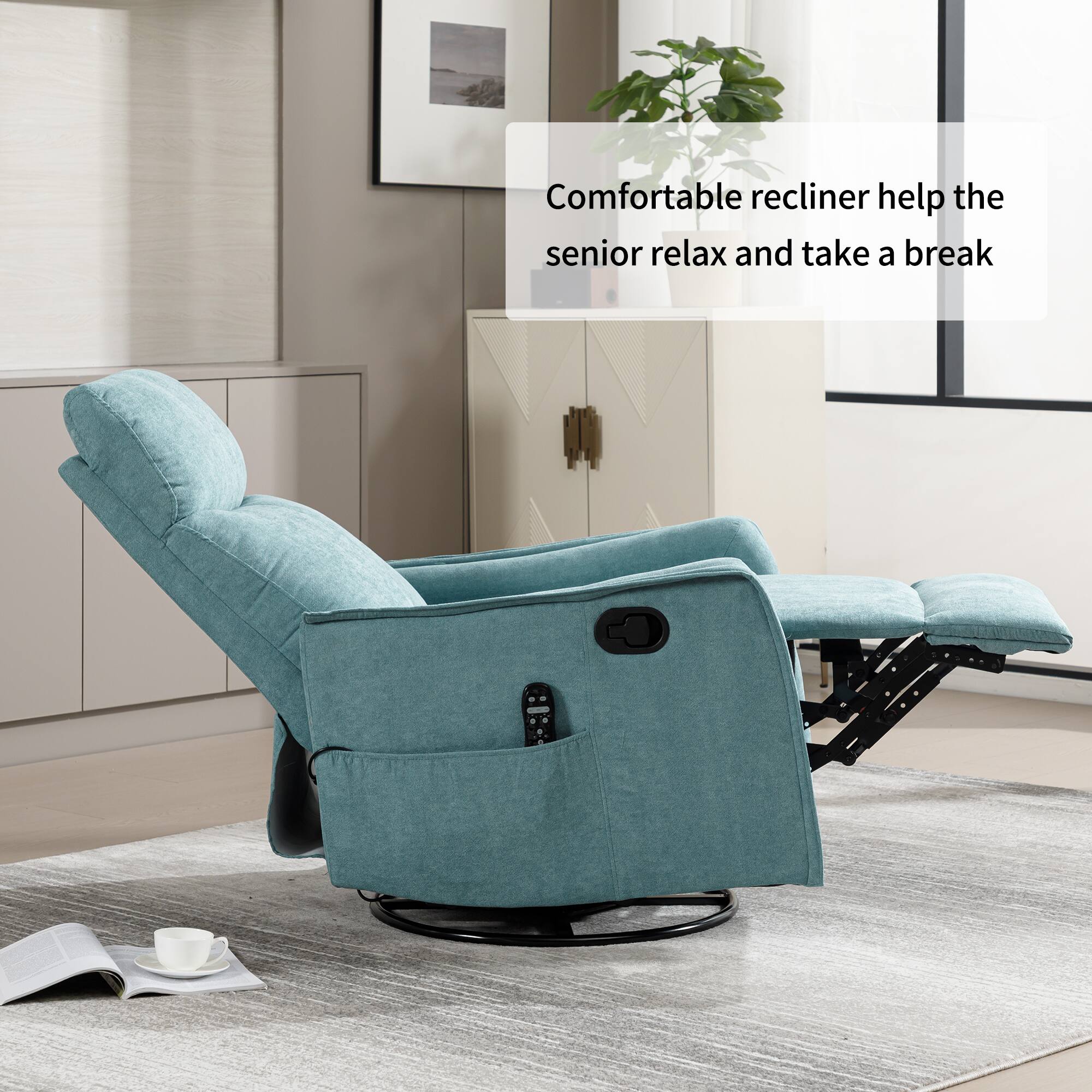 Comfortable recliner helps the senior relax and take a break