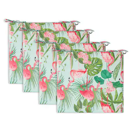 Front. Peace Nest - Peace Nest Waterproof Outdoor Chair Cushions Set of 4 with Ties for Patio Furniture, Flamingo,18.5x16x3" Square Corner - Flamingo.