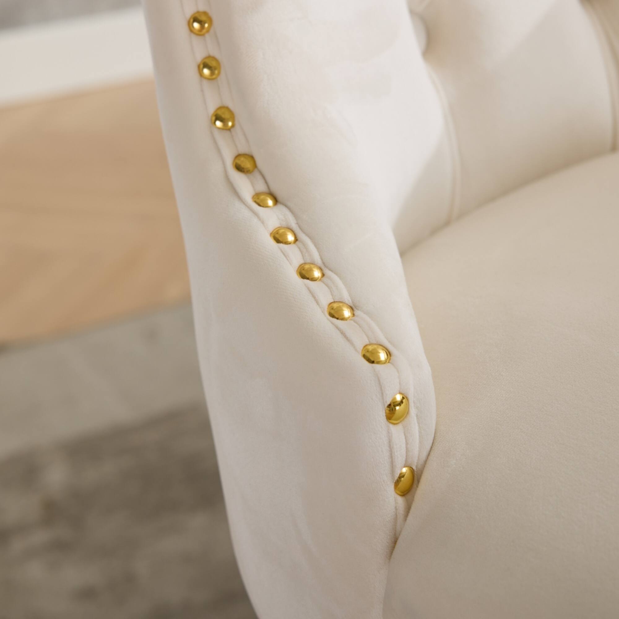 Alt View 6. GOODSILO - Modern High-End Tufted Velvet Upholstered Dining Chairs with Solid Wood Legs and Nailhead Trim, Set of 2 - Milk White.