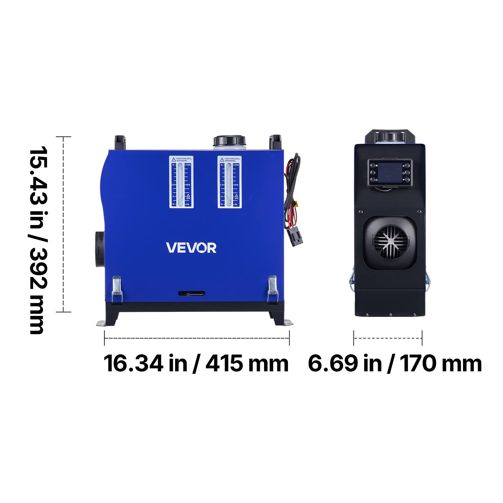 15.43 in / 392 mm  
- YEE GOODENTS WH (INDICACIONES:  VEVOR 16.34 in / 415 mm 6.69 in / 170 mm