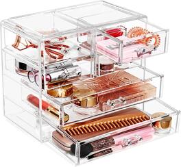 Sorbus - Makeup Organizer Display -Storage Case for Cosmetics, Jewelry & Hair Accessories(2 Large, 4 Small Drawers) - Clear