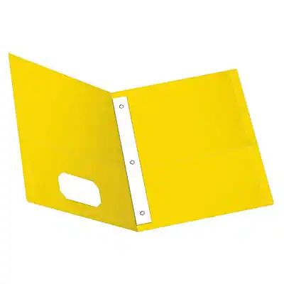 Front. Oxford - Oxford 2-Pocket Fastener Folders, Yellow, 25/Box (OXF 57709) - Yellow.