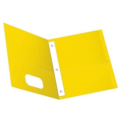 Front. Oxford - Oxford 2-Pocket Fastener Folders, Yellow, 25/Box (OXF 57709) - Yellow.