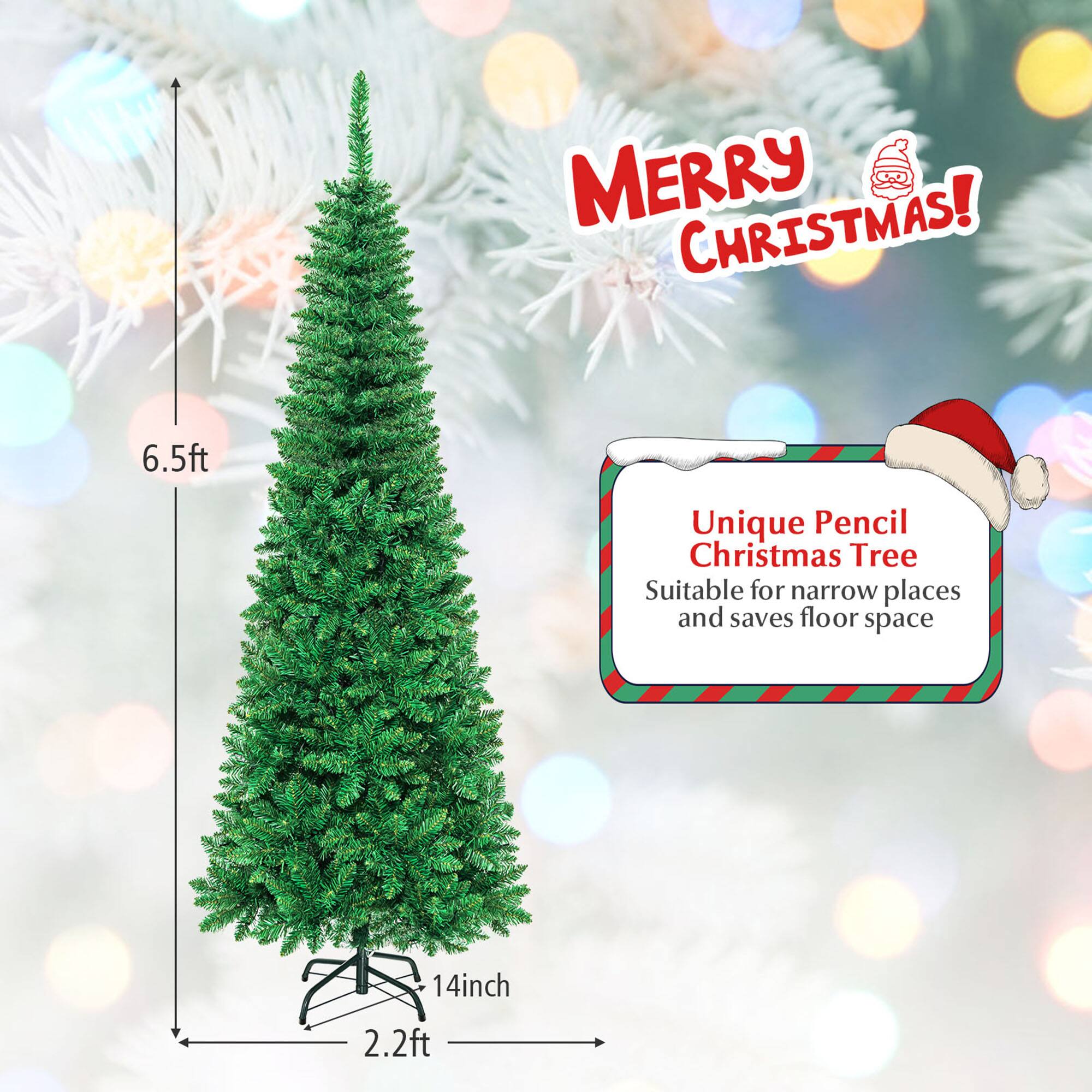 MERRY CHRISTMAS!

Unique Pencil Christmas Tree  
Suitable for narrow places and saves floor space

6.5ft  
14inch  
2.2ft