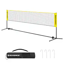 Songmics Home - 16.5 ft Badminton Net, Height Adjustable Volleyball Net, Pickleball Net with Poles - Yellow and Black
