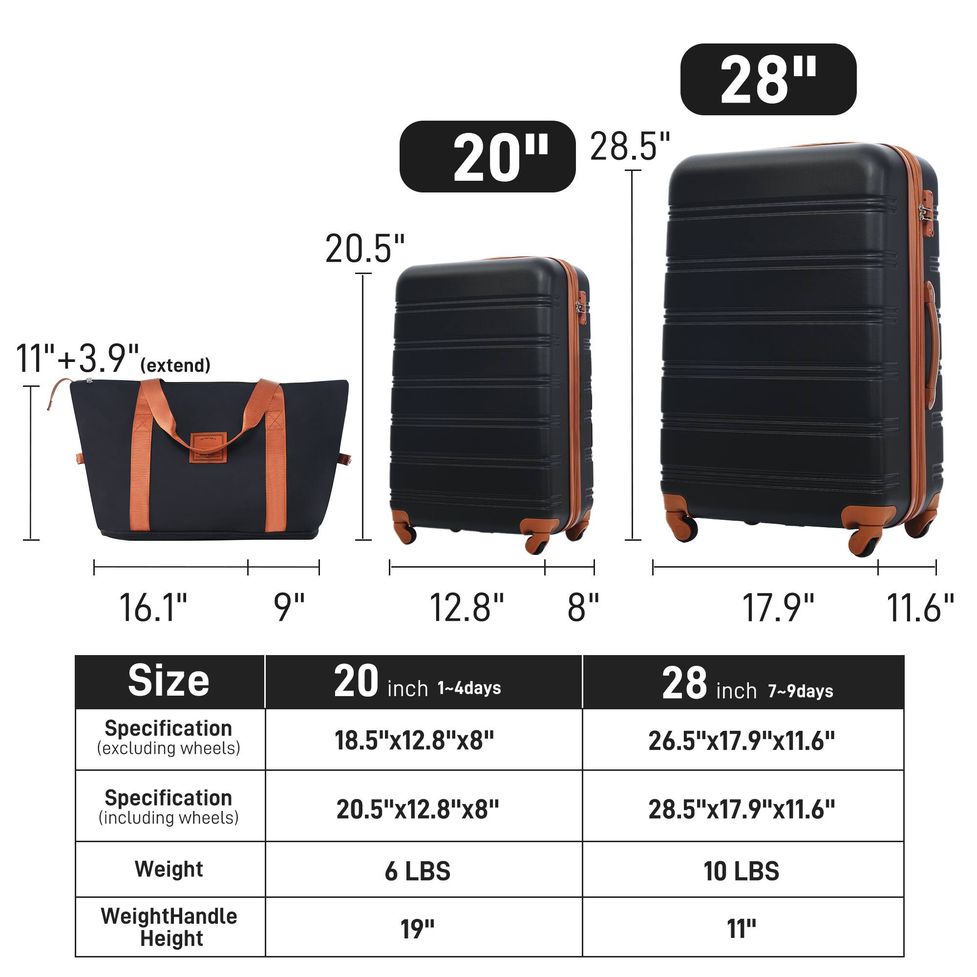 Boyel Living Black Hardshell Luggage Set 2Pcs Spinner Suitcase with TSA ...
