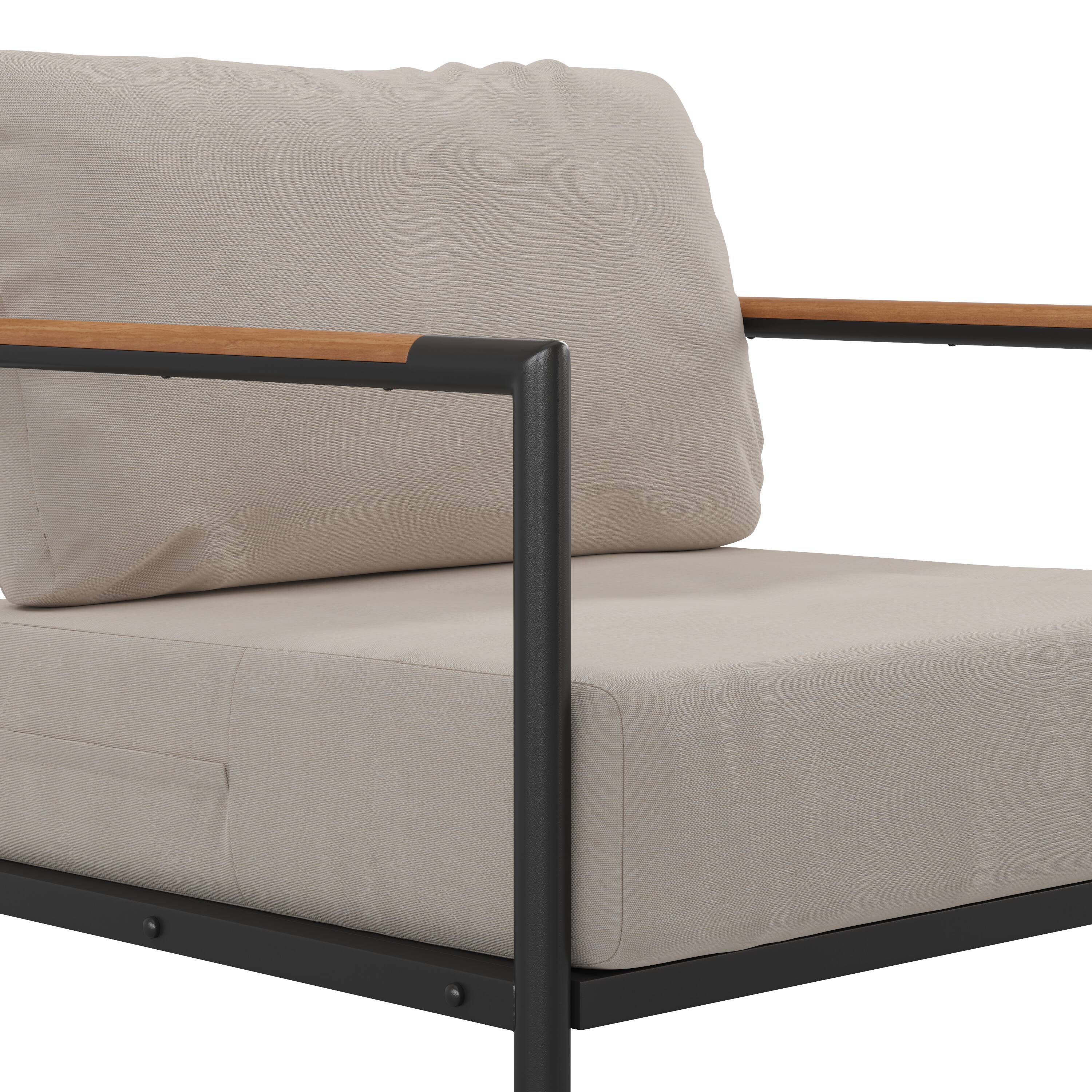 Alt View 9. Emma + Oliver - Aluminum Frame Patio Chair with Teak Arm Accents and Plush Cushions - Beige.