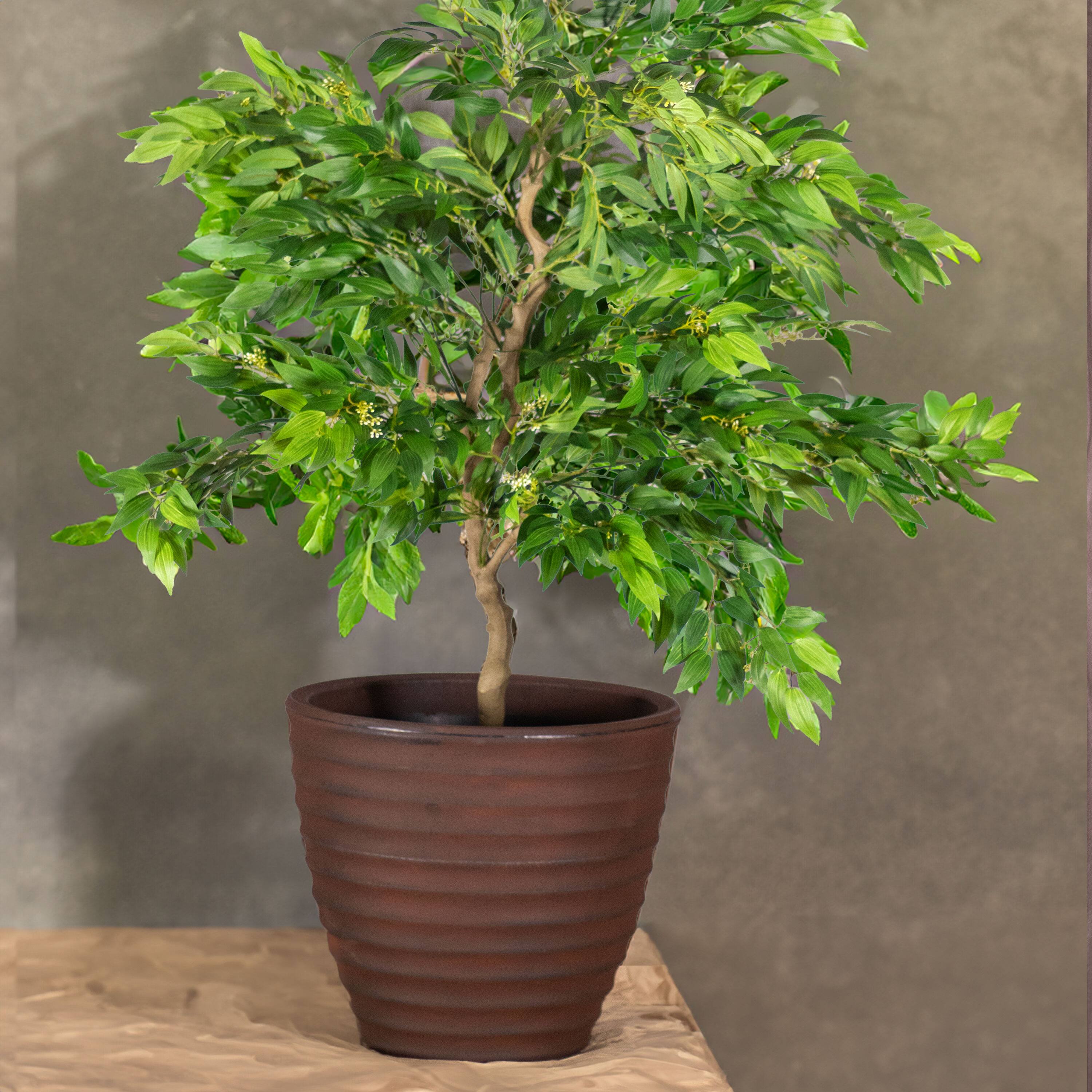 Alt View 1. Sunnydaze - 16 in Ribbed Polyresin Outdoor Planter - Set of 2 - Rust.