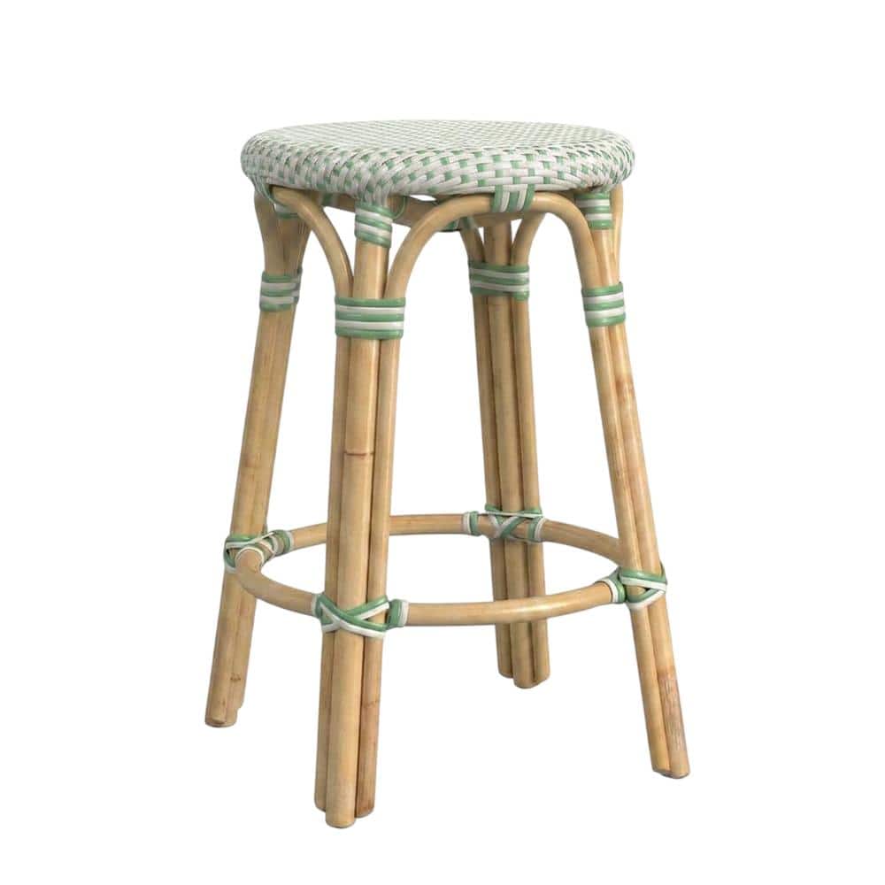 "Butler Specialty - Tobias Rattan Round 24"" Counter Stool - White And Green Dot" price history on PriceWatchPro