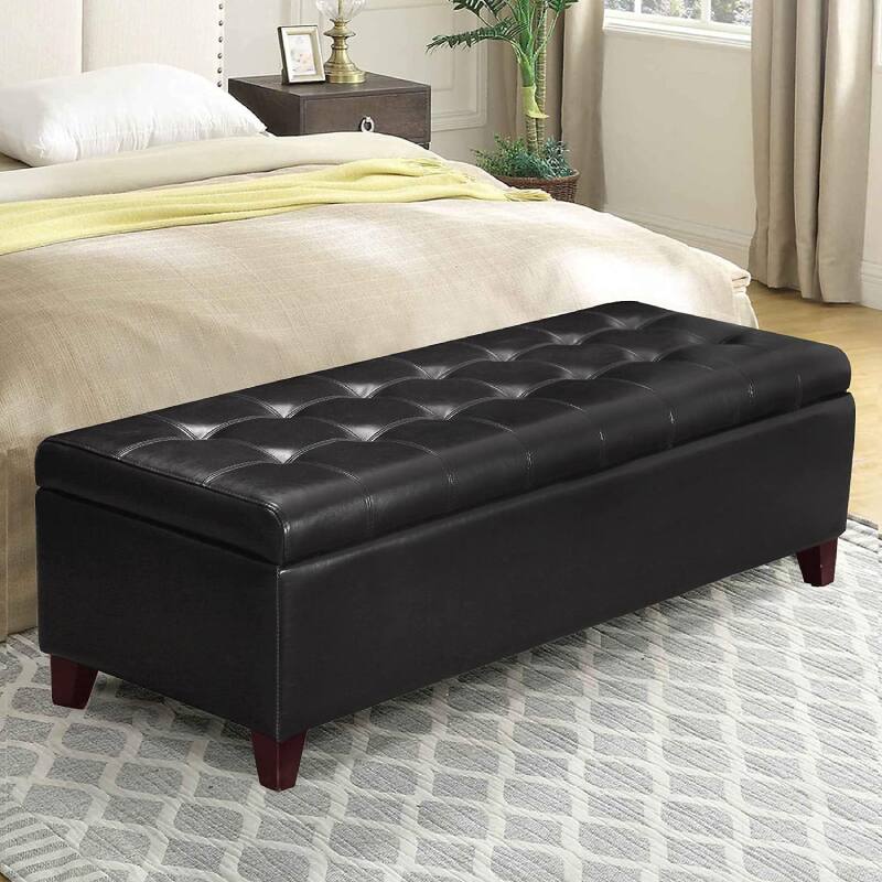 Alt View 1. Lumina Wise - Black Bonded Leather Ottoman Storage Bench - Black.
