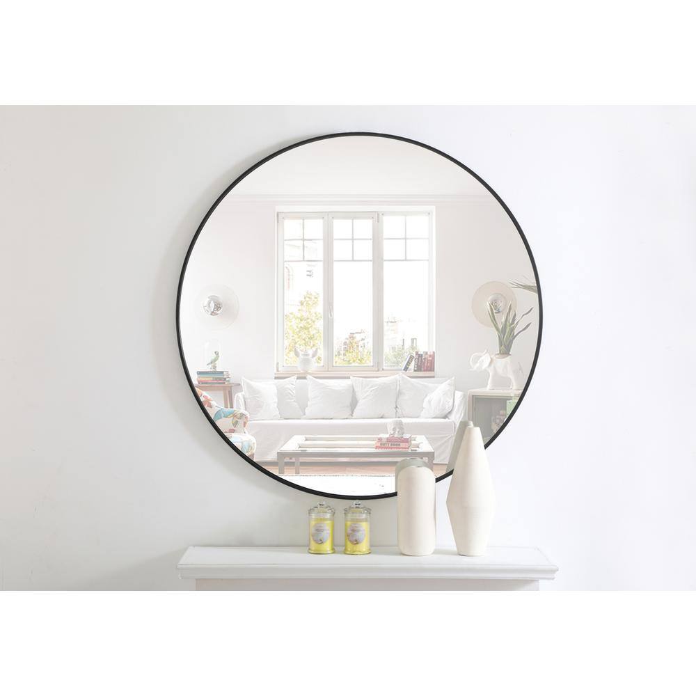 Alt View 3. Elegant Decor - Metal frame Round Mirror 42 inch Black finish - Black.