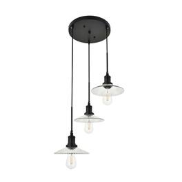 Living District - Waltz 3 Light Black Pendant - Black And Clear