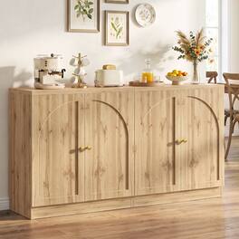 Aheaplus - 63" Wide Sideboard Cabinet, with Arched Doors and Adjustable Shelves, 2 Piece Set - Nature