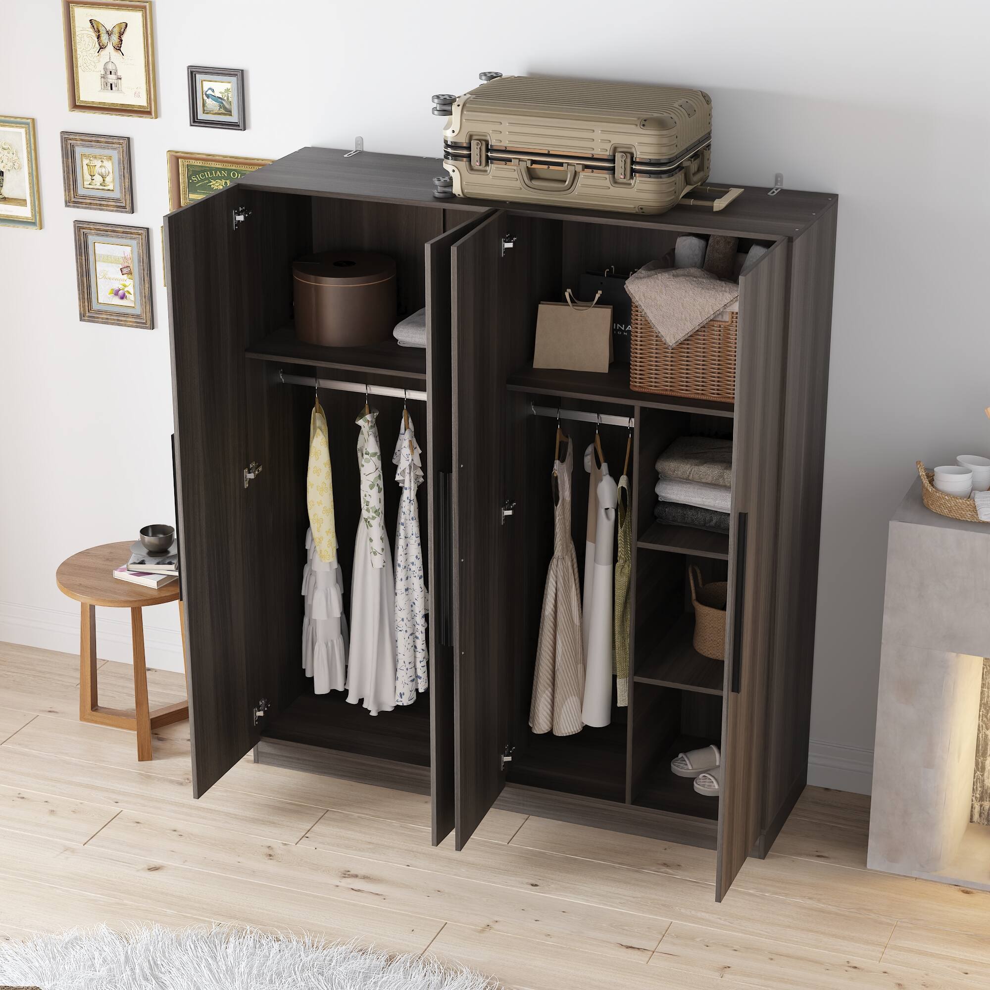 Alt View 1. FUFU & GAGA - Modern Wood Grain Four-Door Wardrobe Closet – Spacious Family Storage with Safety Design - Gray.