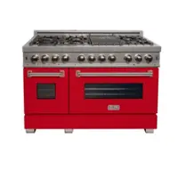 ZLINE - 48 in. Legacy Dual Fuel Range in Satin Stainless Steel & Red Matte Doors (RAS-RM-48) - Matte Red - Front_Zoom