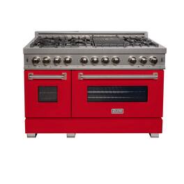 ZLINE - 48 in. Legacy Dual Fuel Range in Satin Stainless Steel & Red Matte Doors (RAS-RM-48) - Matte Red